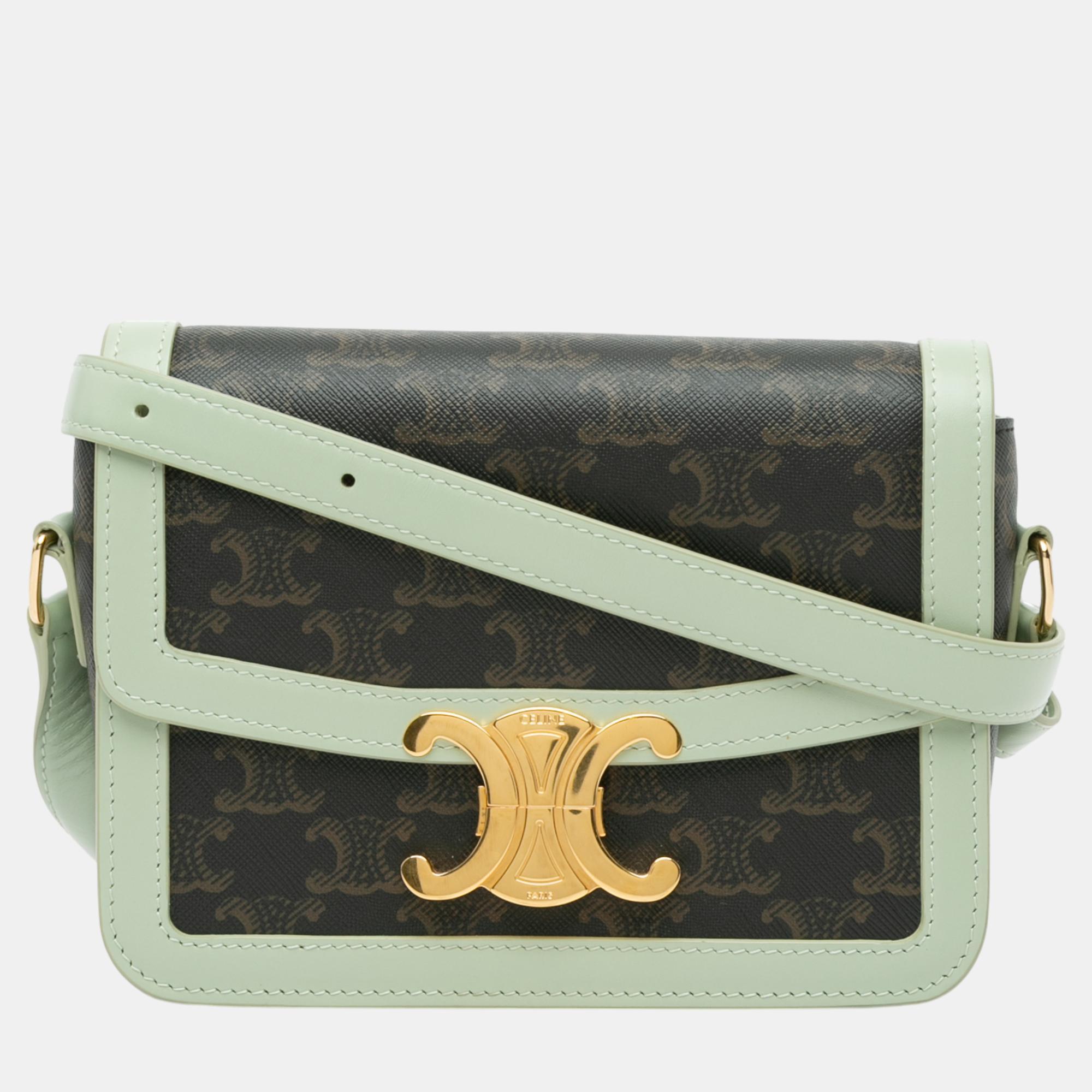 

Celine Brown/Green Teen Coated Canvas Triomphe Crossbody