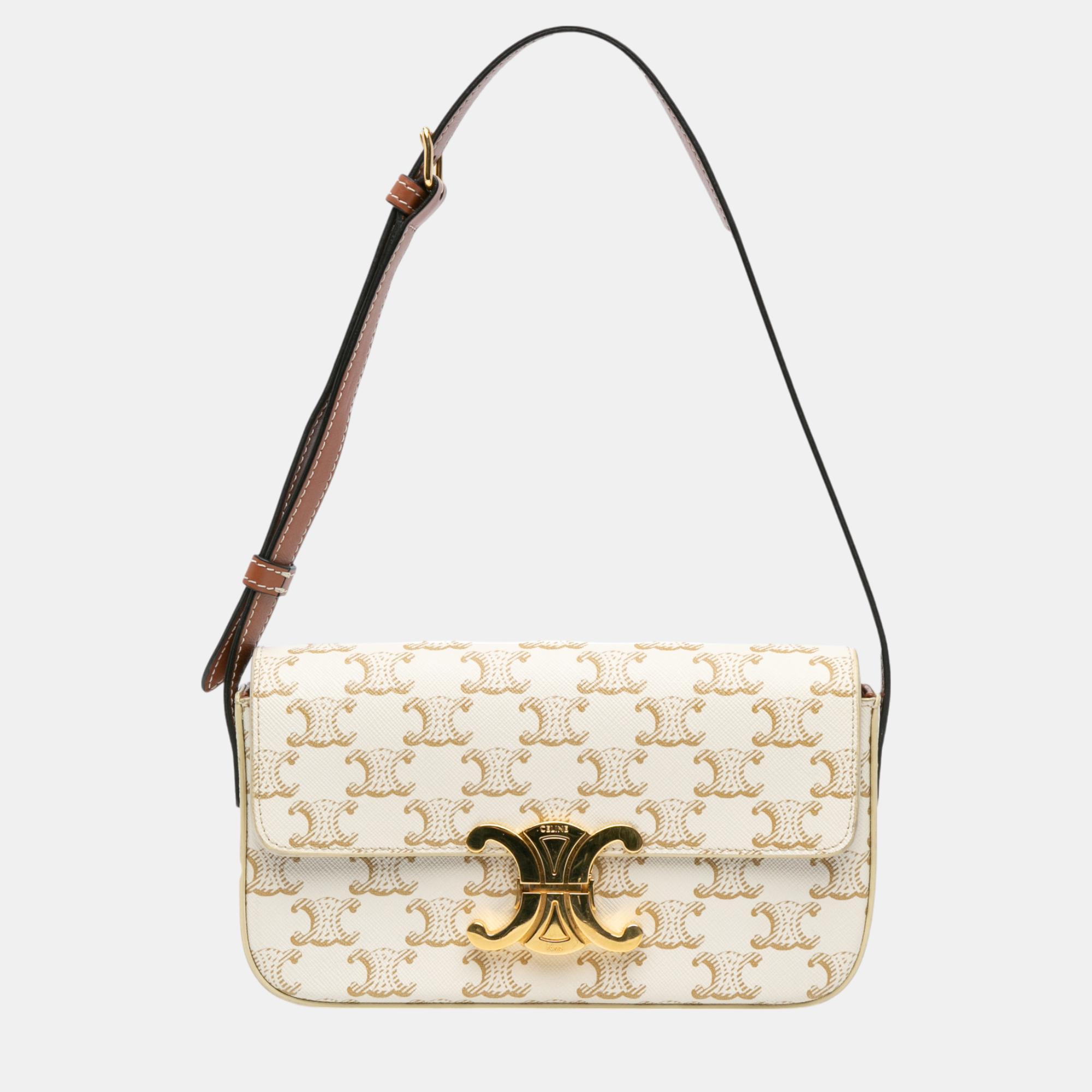 

Celine White Triomphe Coated Canvas Claude Shoulder Bag