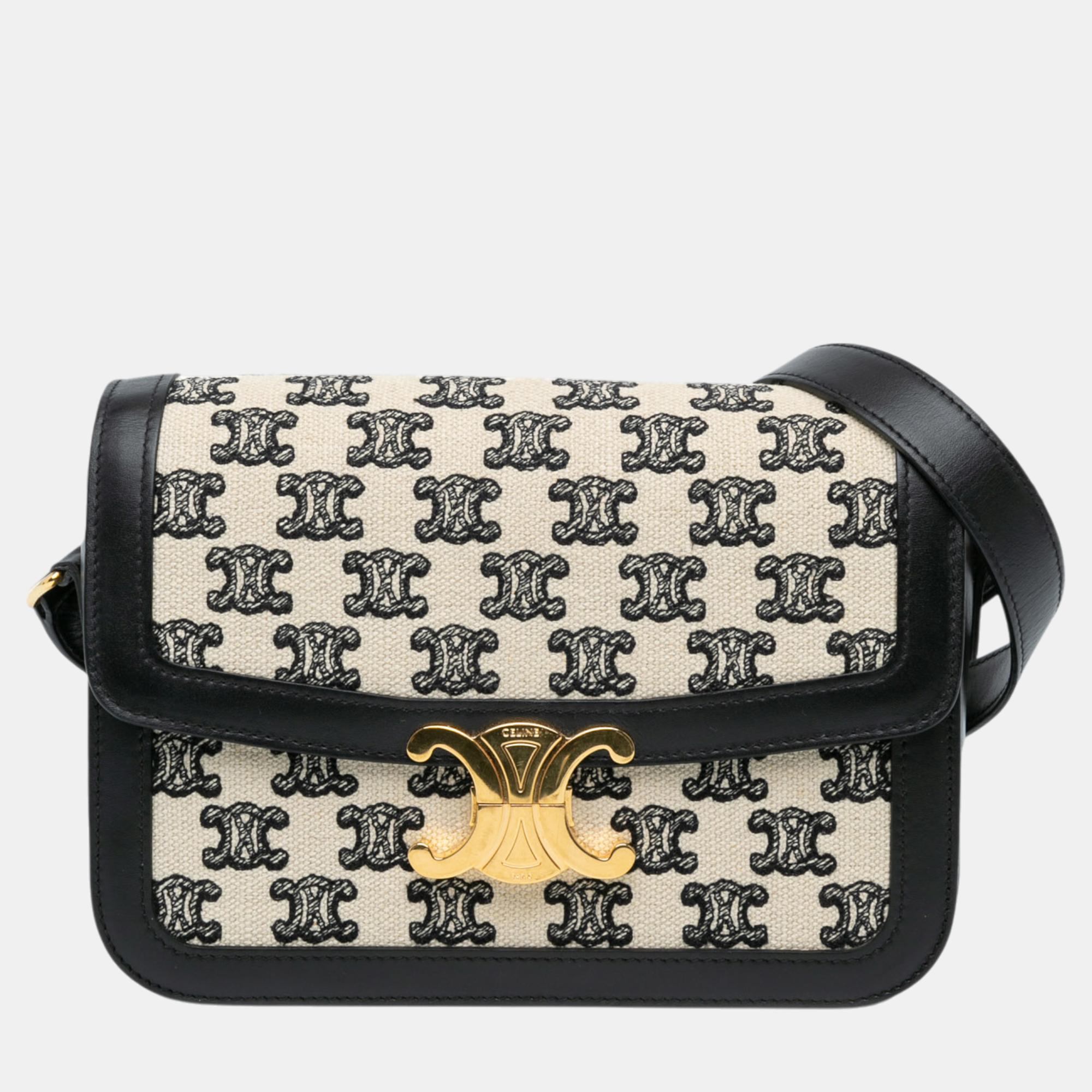 

Celine Black/White Classique Embroidered Canvas Triomphe Crossbody