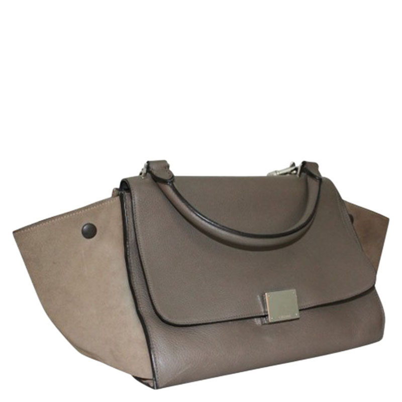 

Celine Bi Color Leather/Suede Small Trapeze Bag, Brown