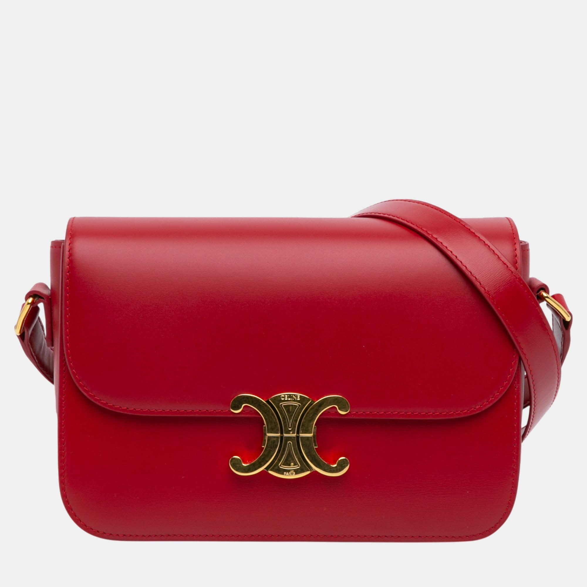 

Celine Red Medium Shiny Calfskin Triomphe Crossbody