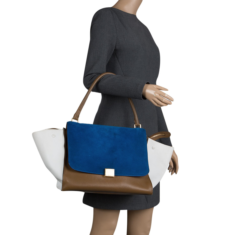 

Celine Tri Color Leather and Suede Large Trapeze Tote, Multicolor