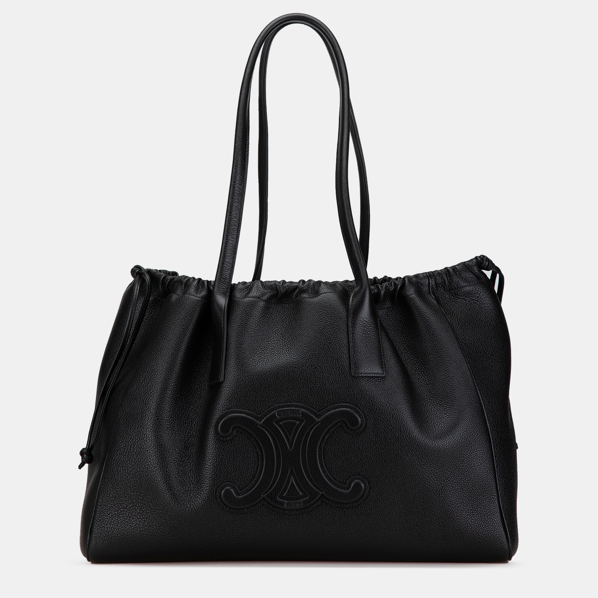 

Celine Black Triomphe Calfskin Cuir Cabas Drawstring Tote