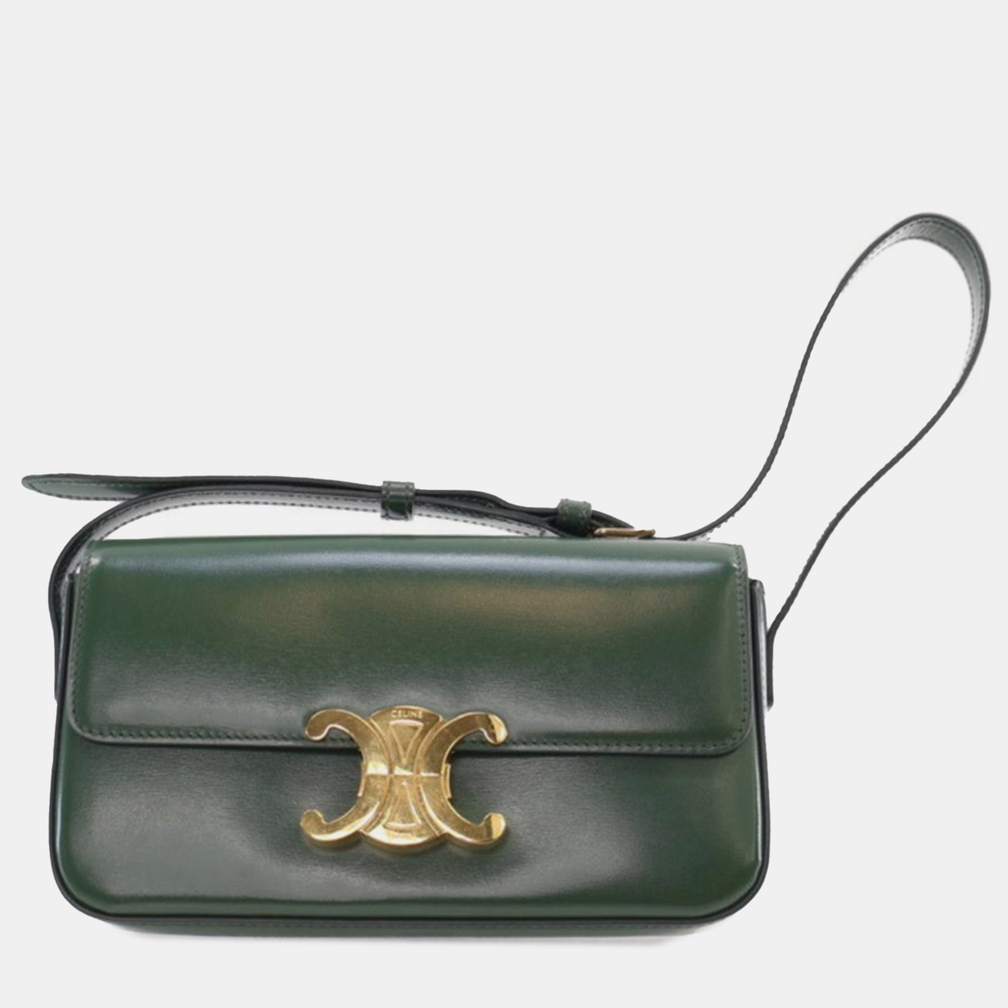 

Celine Green Shiny Calfskin Triomphe Claude Shoulder Bag