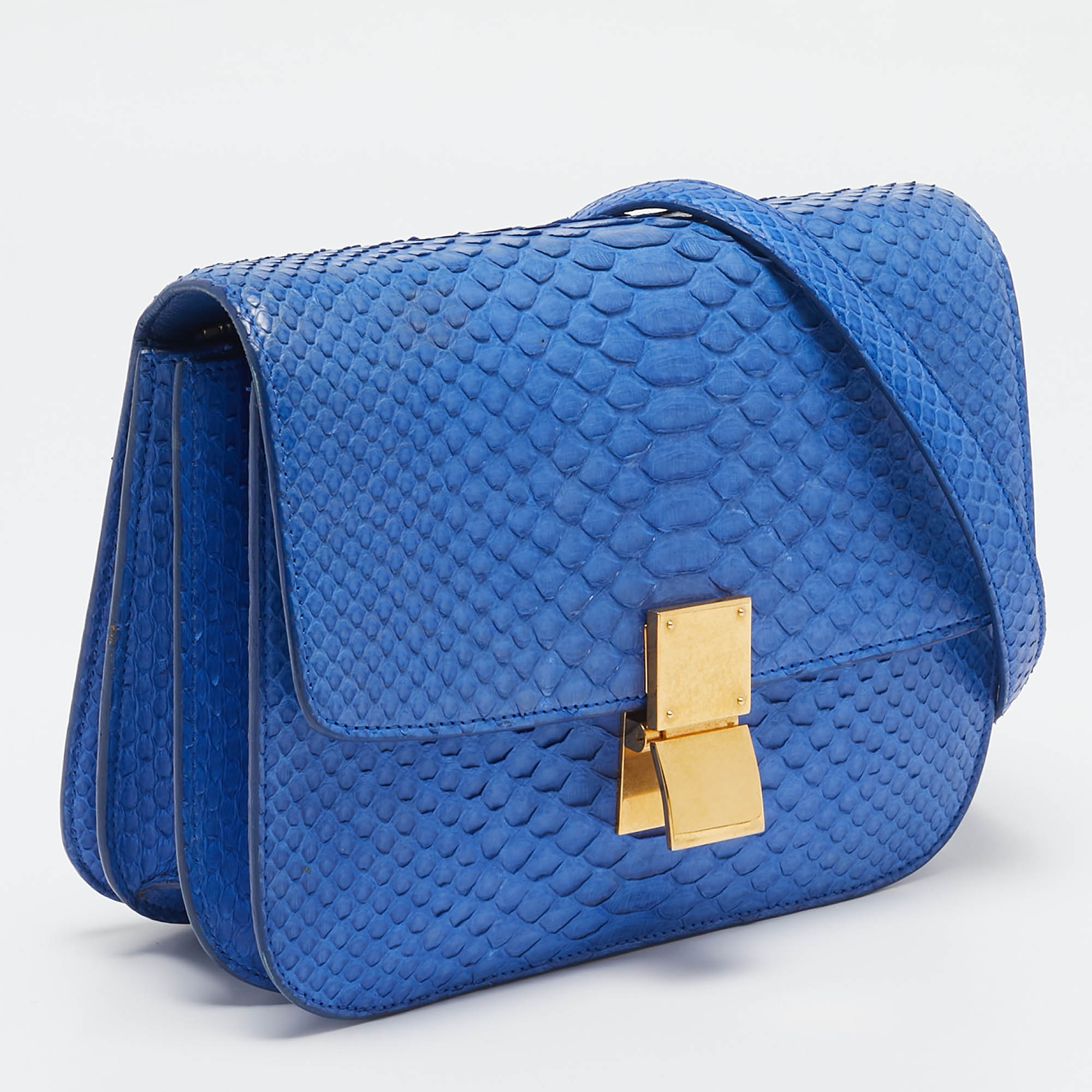 Celine Blue Python Medium Classic Box Shoulder Bag 
