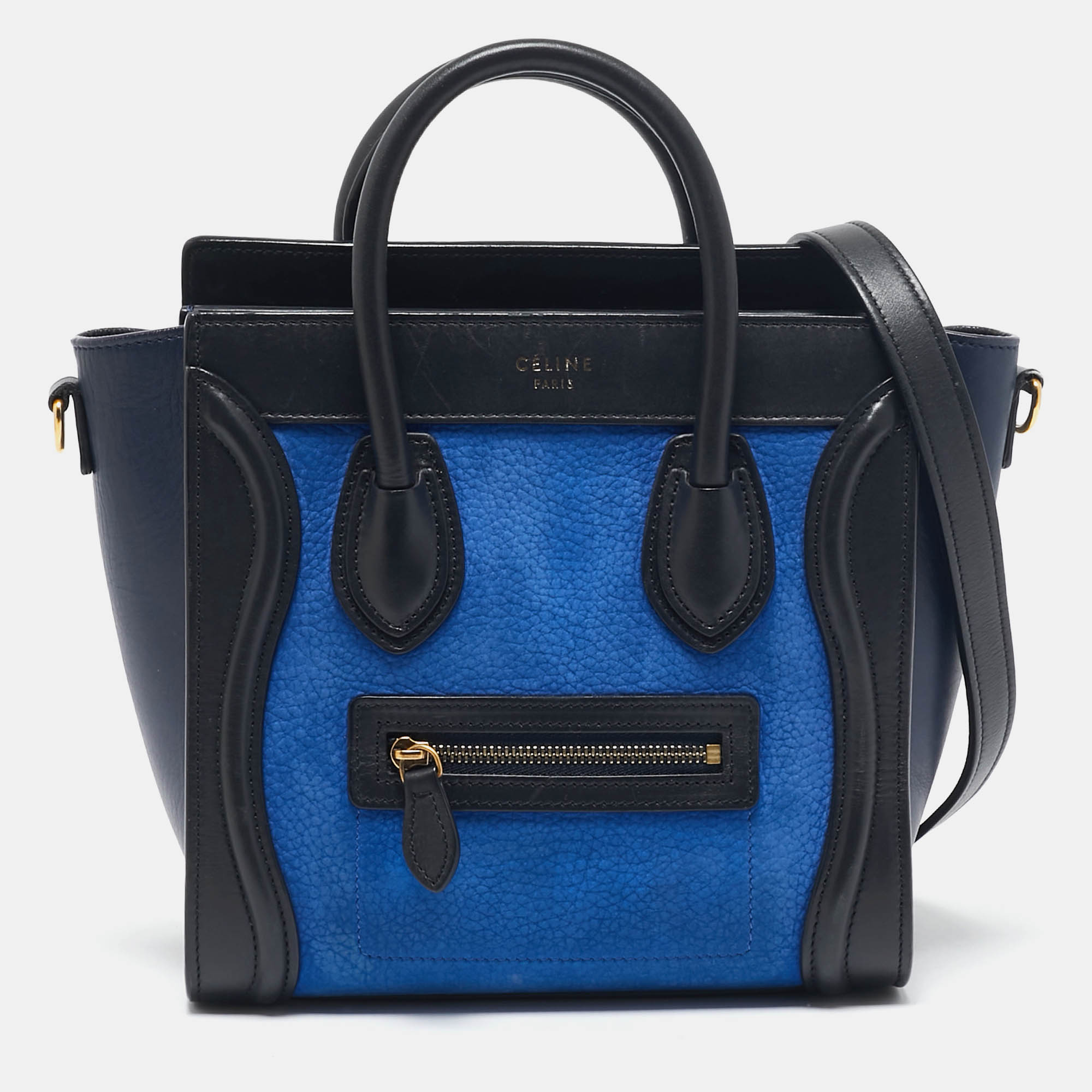 

Celine Tricolor Nubuck and Leather Nano Luggage Tote, Multicolor