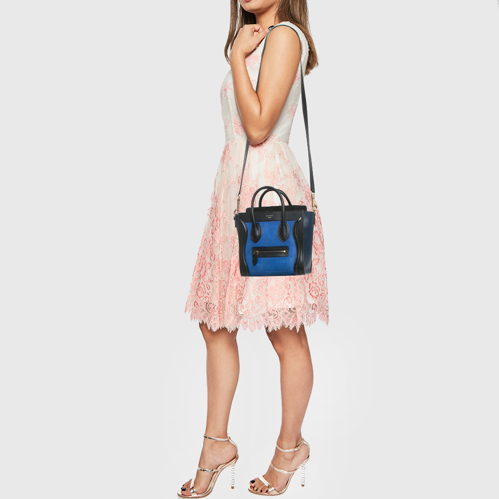 Celine Tricolor Nubuck and Leather Nano Luggage Tote 
