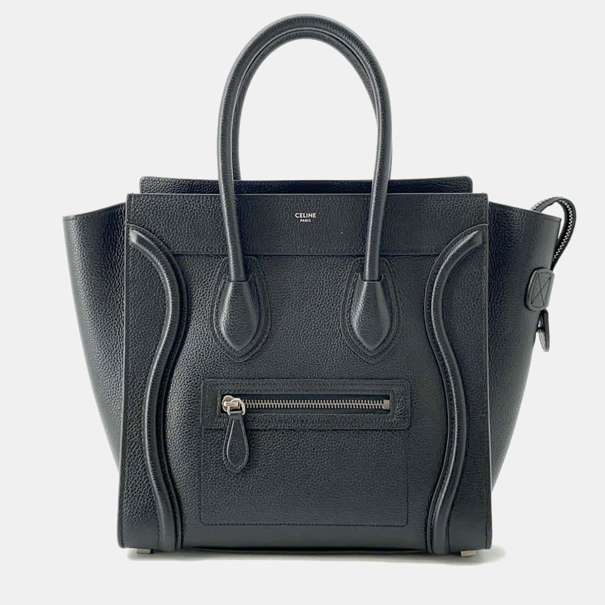 

Celine Black Leather Micro Luggage Shopper Tote Bag