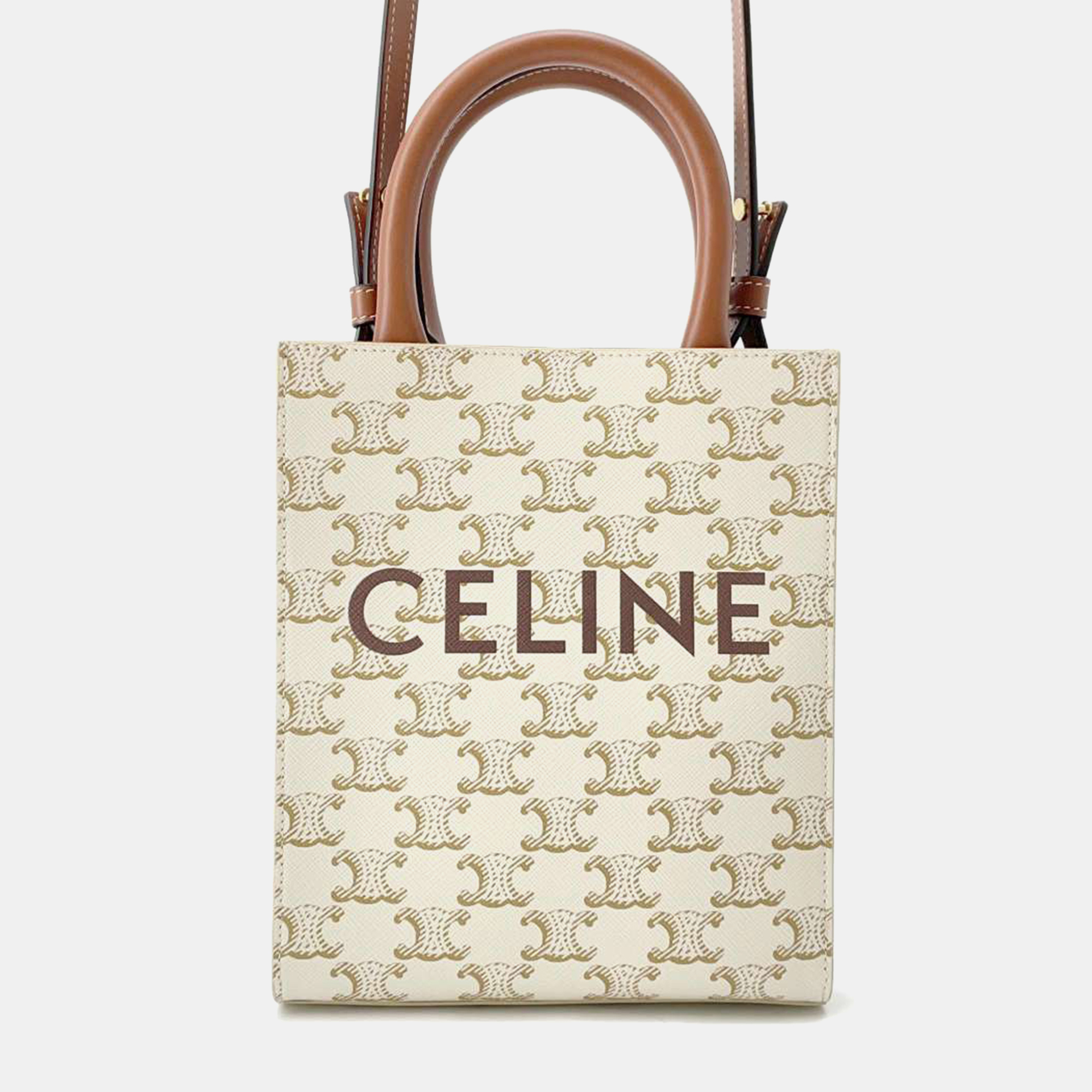 

Celine Triomphe Vertical Hippo Ivory/Brown Pvc Size Mini, Beige