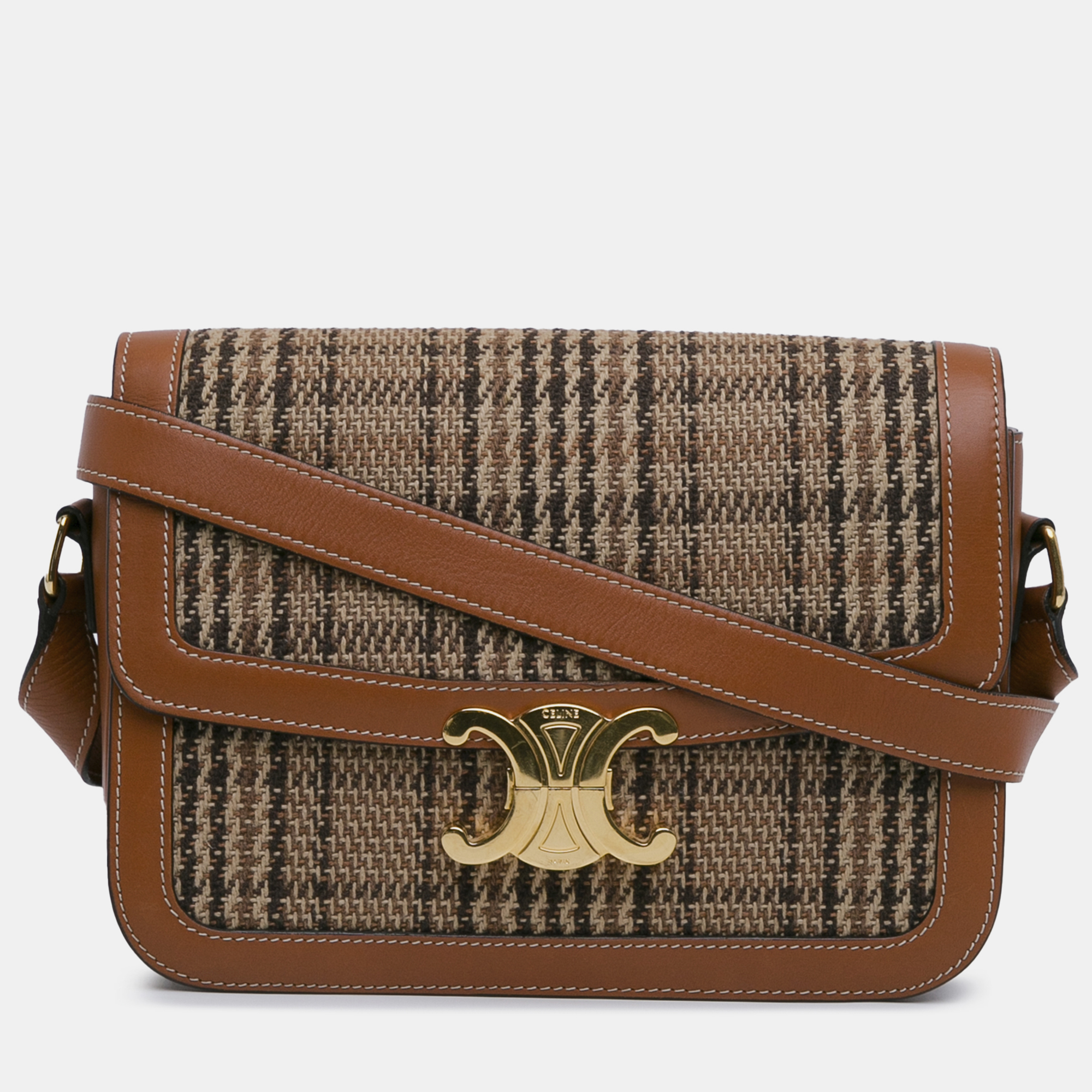 

Celine Brown Classique Tweed and Calfskin Triomphe