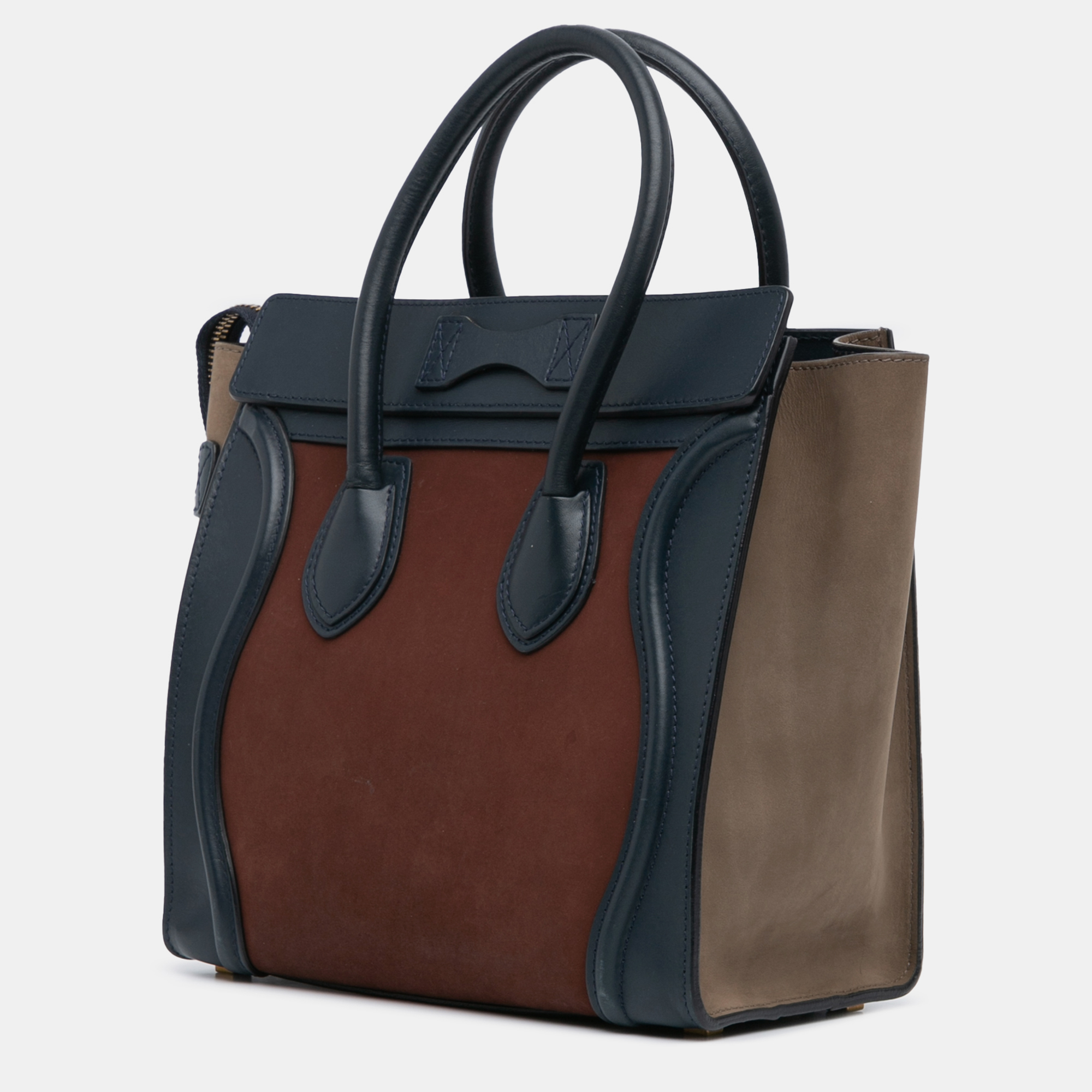 Celine Black Brown Micro Suede Tricolor Luggage Tote 