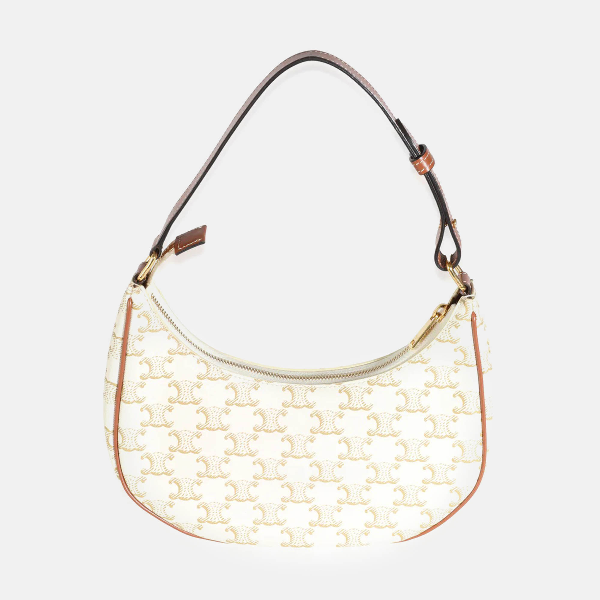 

Celine Tan Calfskin White Triomphe Canvas Ava Hobo bag