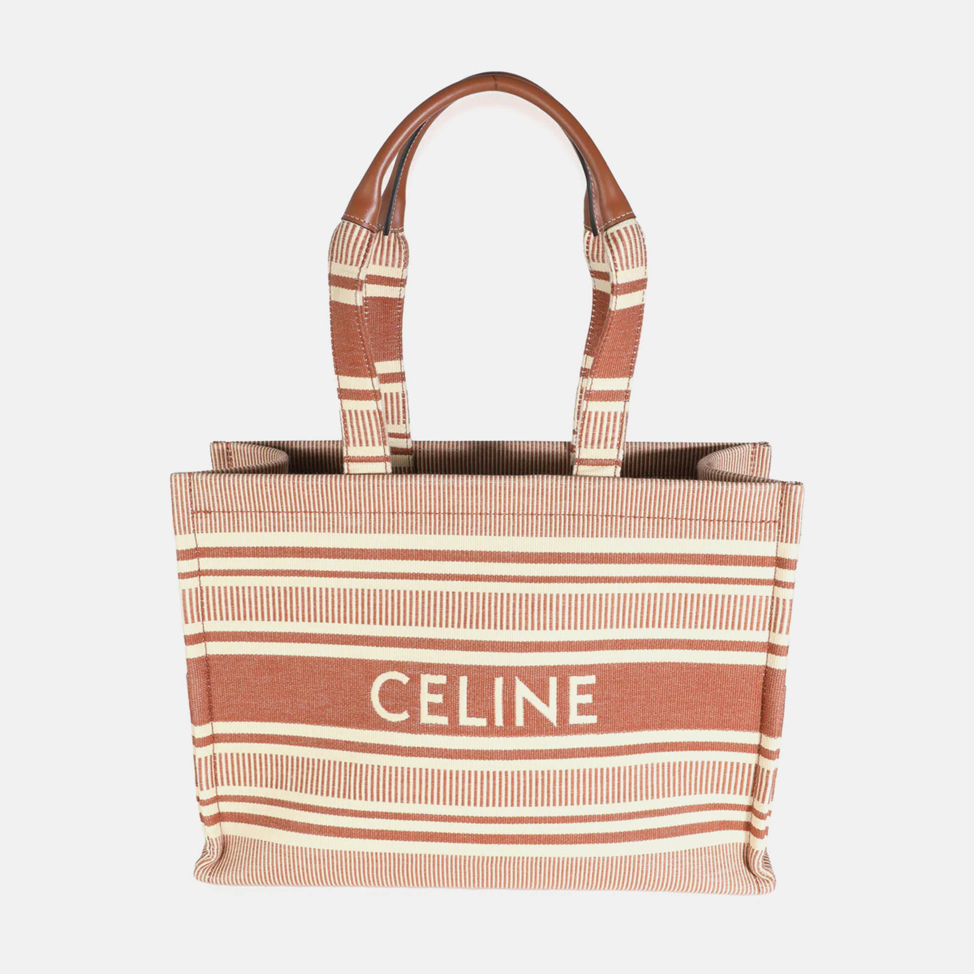 

Celine Sienna Striped Textile Large Cabas Thais bag, Brown