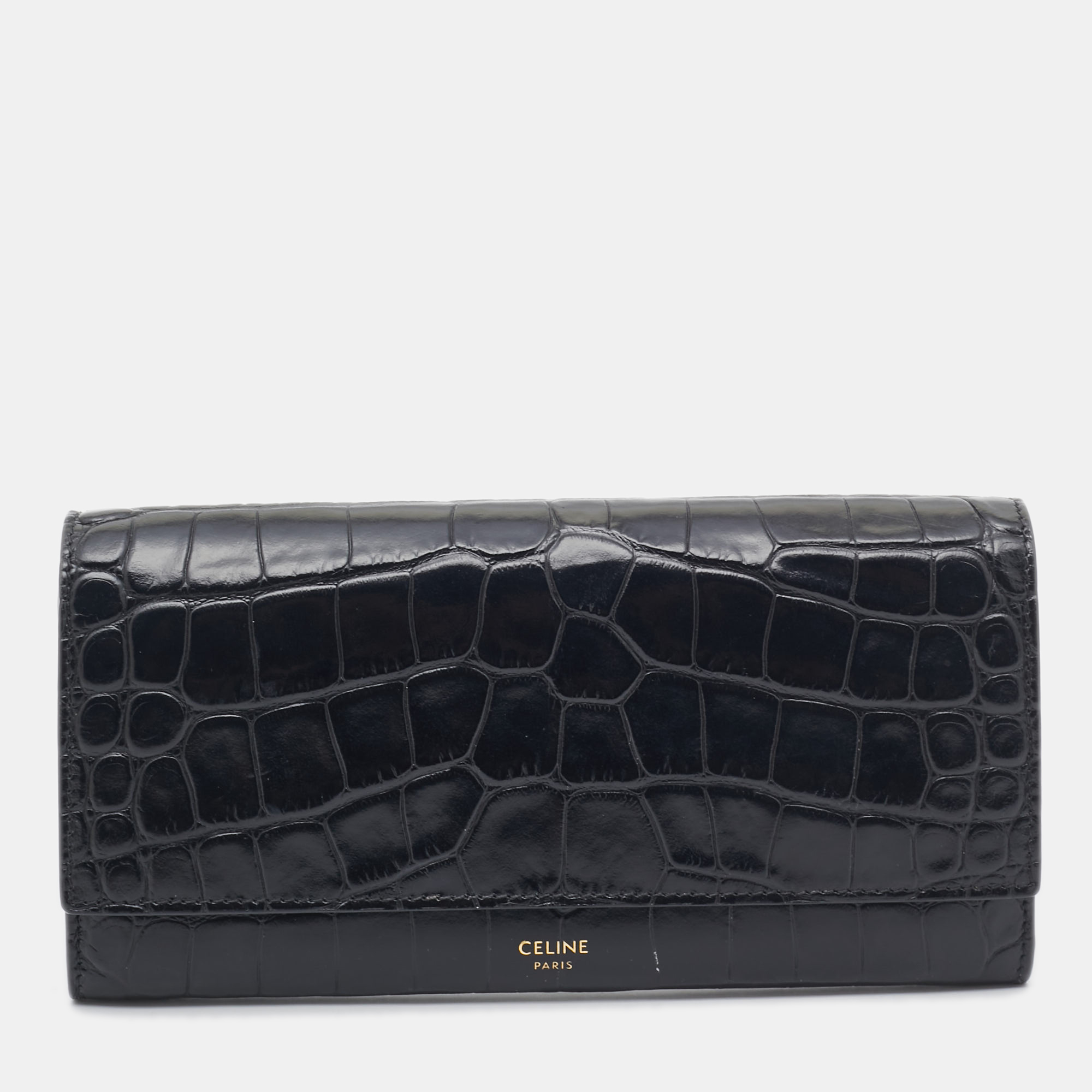 

Celine Black Croc Embossed Leather Continental Wallet