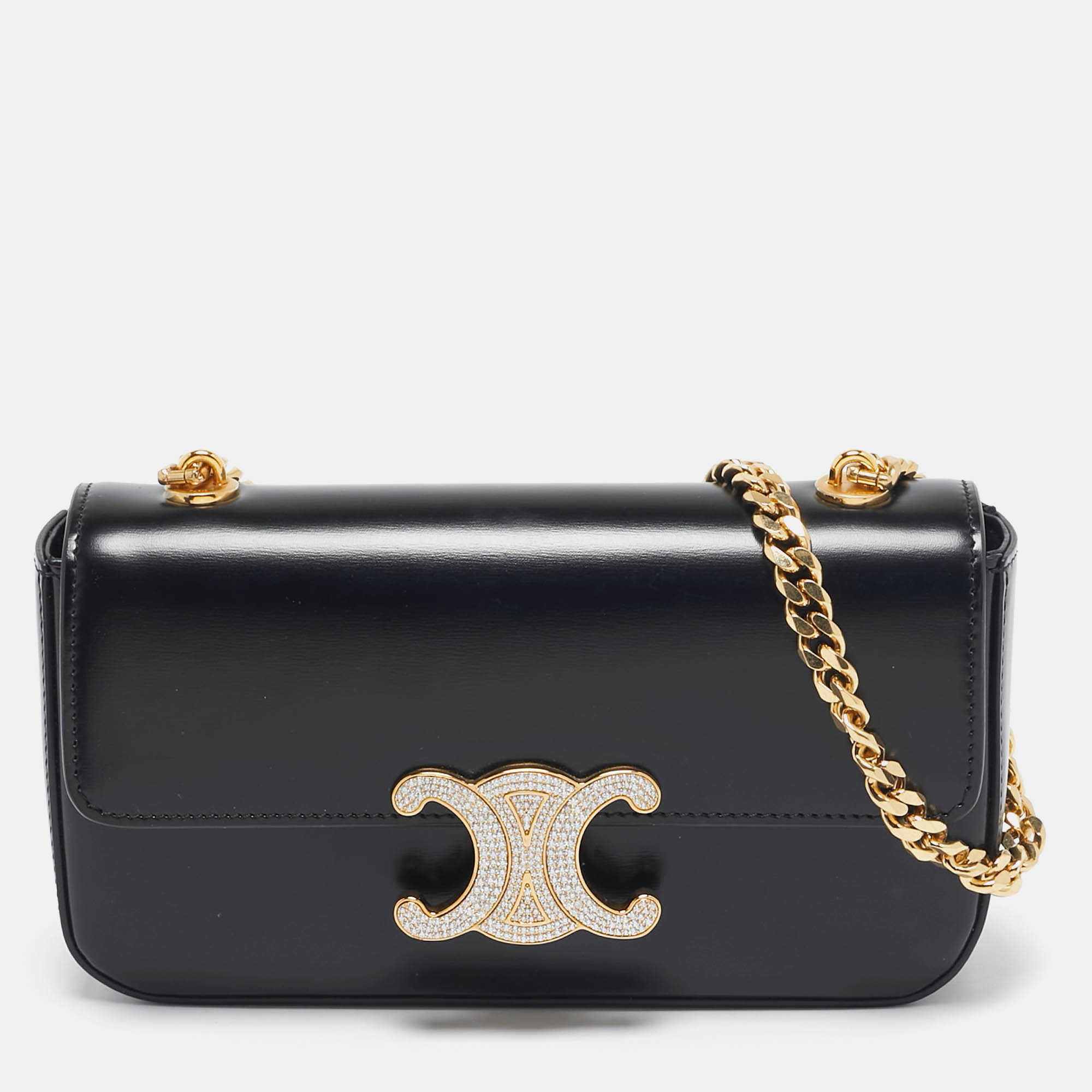 

Celine Black Leather Crystal Embellished Claude Shoulder Bag