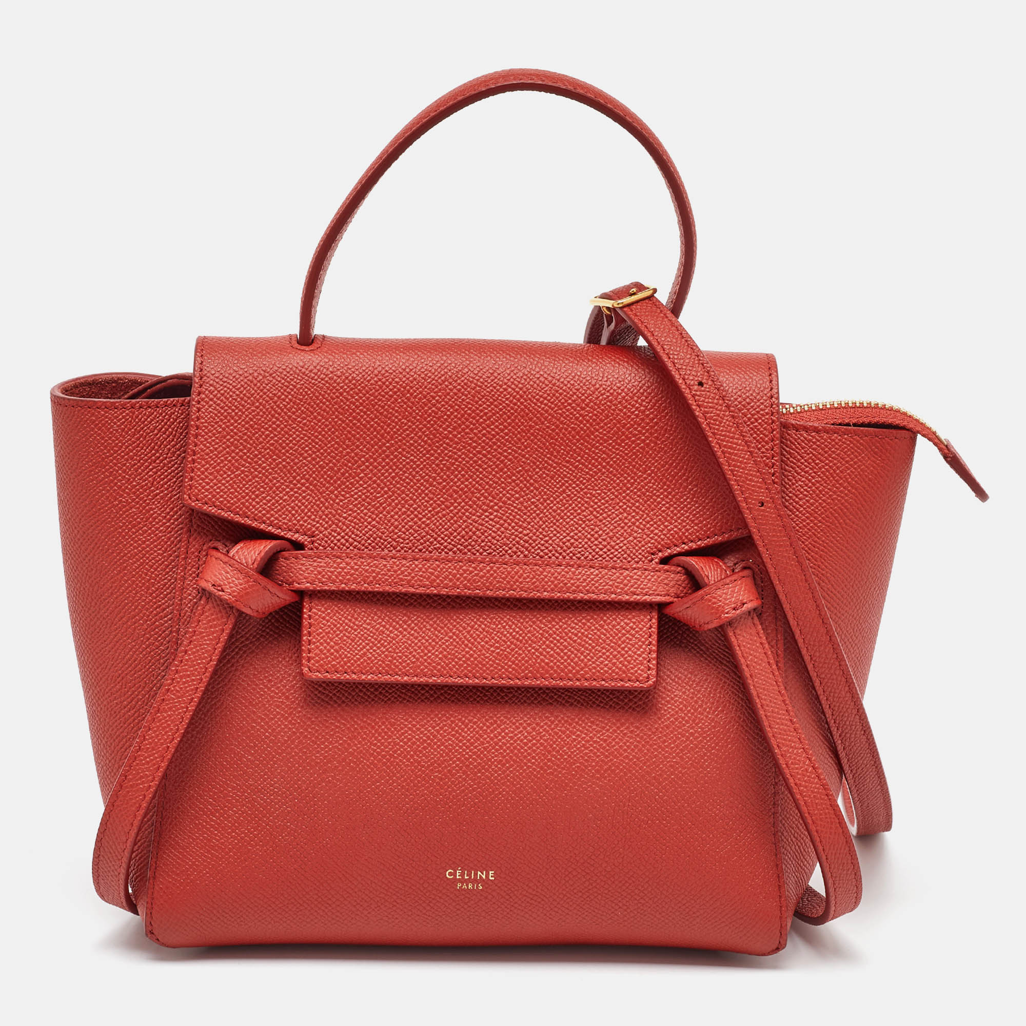 

Celine Orange Leather Nano Belt Top Handle Bag