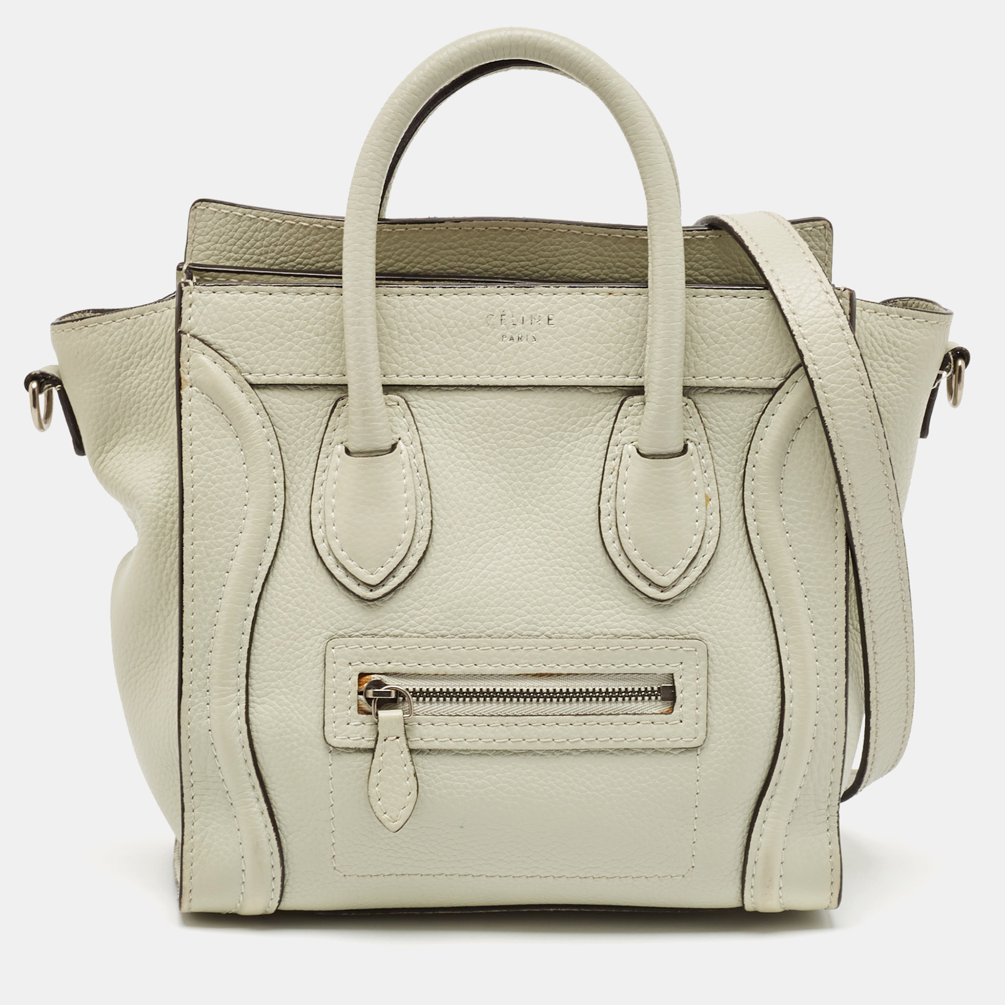 

Celine Light Grey Leather Nano Luggage Tote