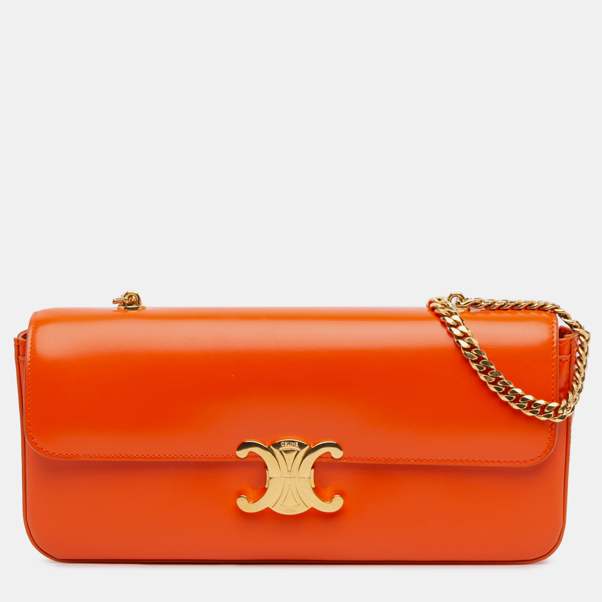 

Celine Orange Triomphe Calfskin Cuir Chain Shoulder Bag