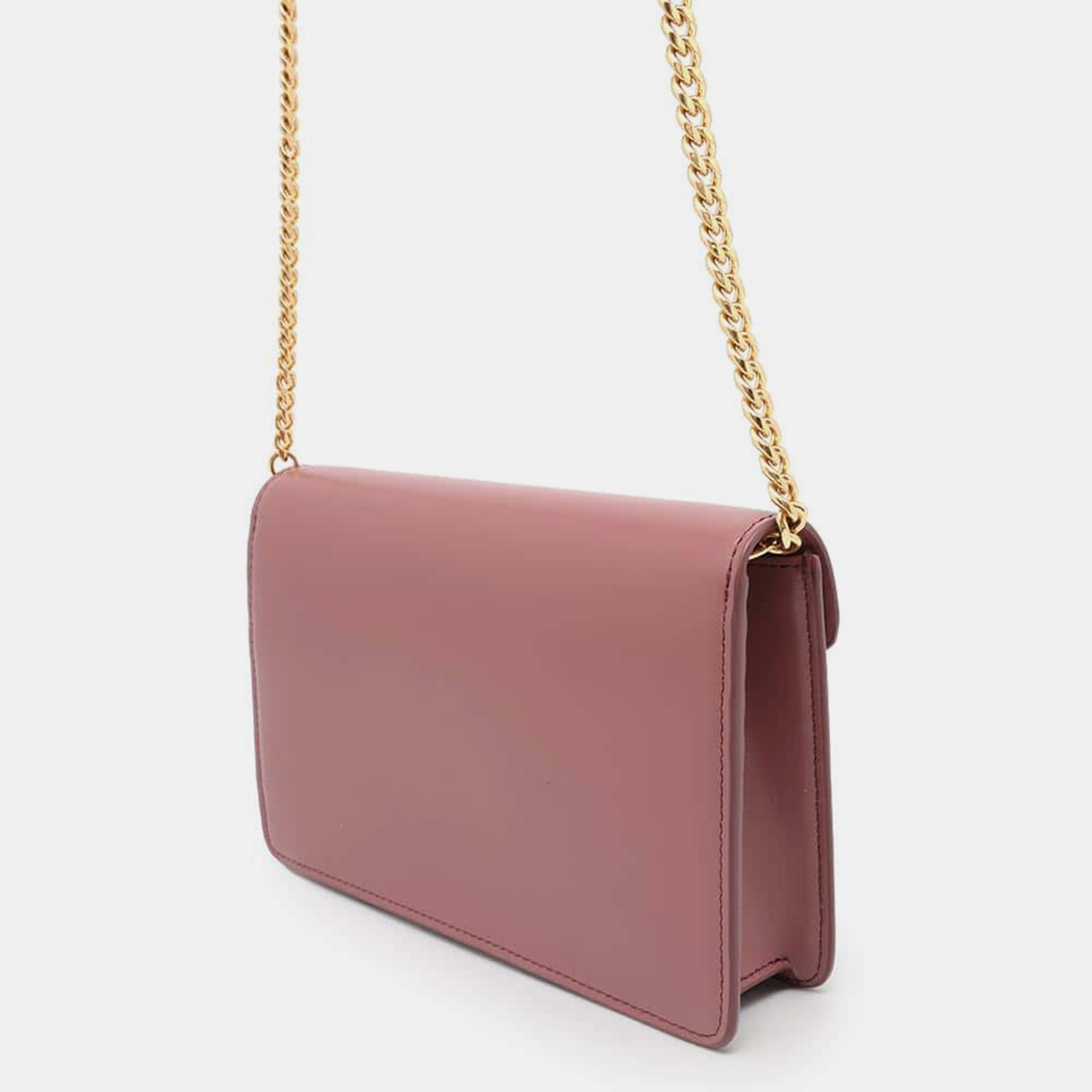 Celine Vintage Rose Shiny Calf Leather Triomphe Chain Shoulder Bag 