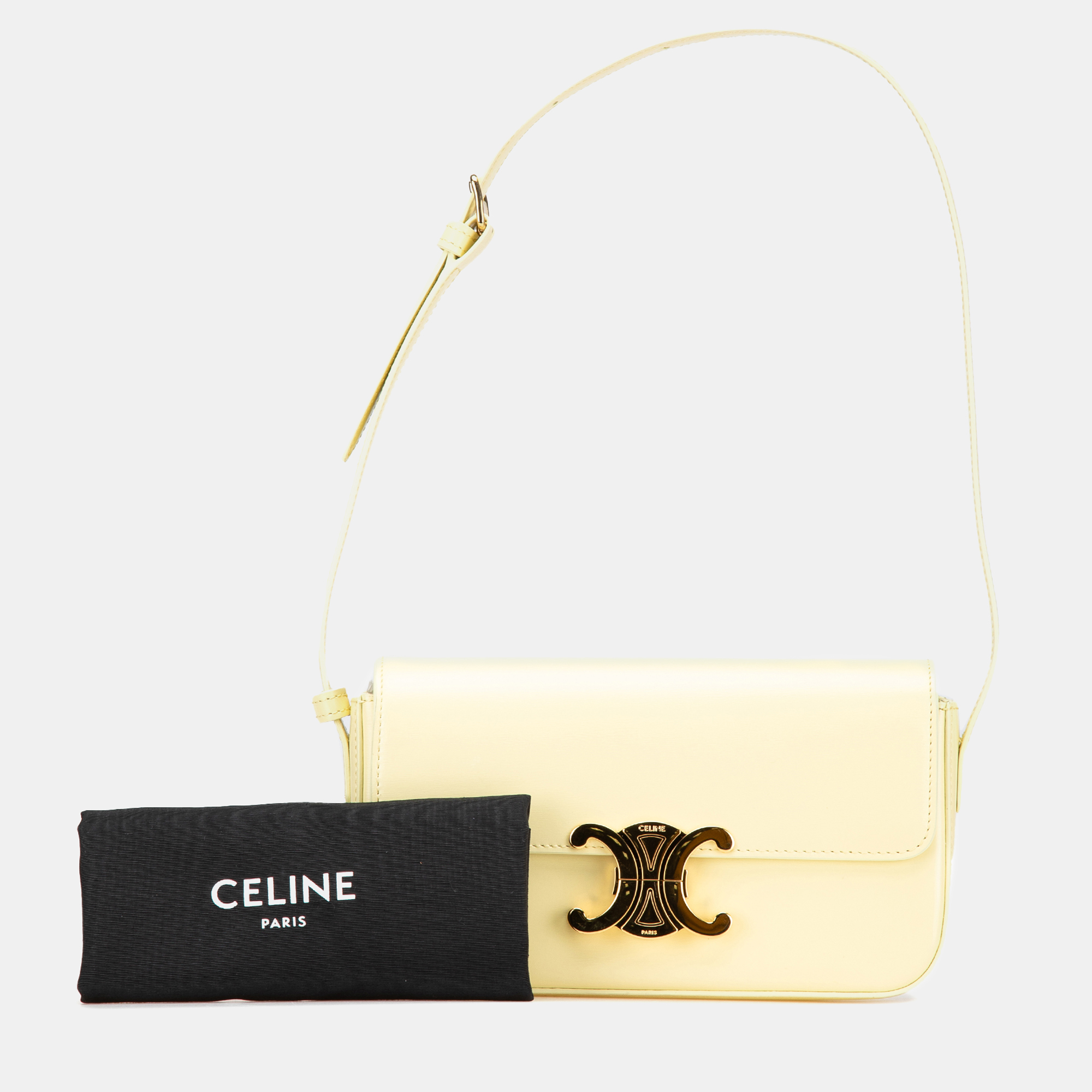 Celine Yellow Leather Triomphe Claude Shoulder Bag 