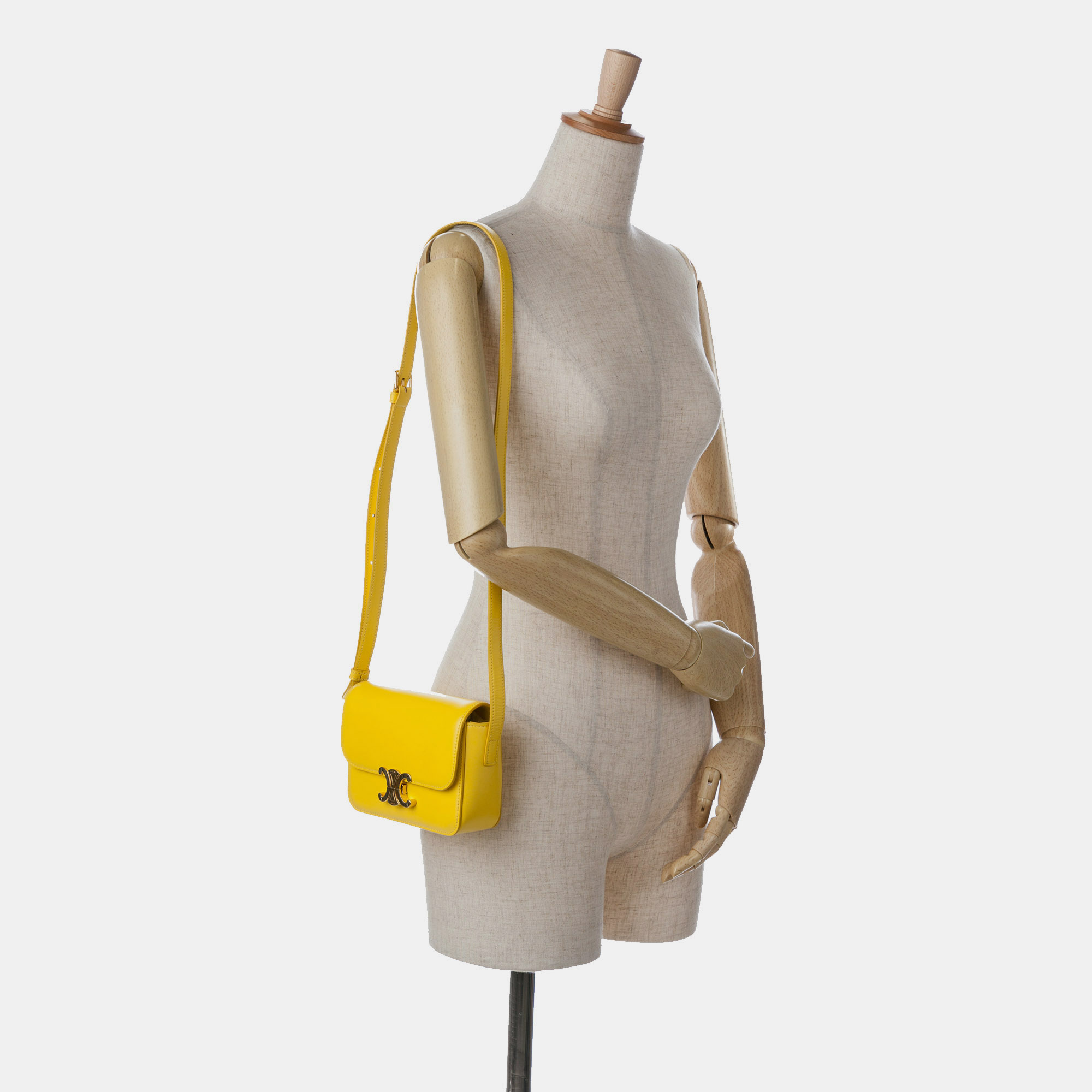 Celine Yellow Teen Shiny Calfskin Triomphe Crossbody Bag 