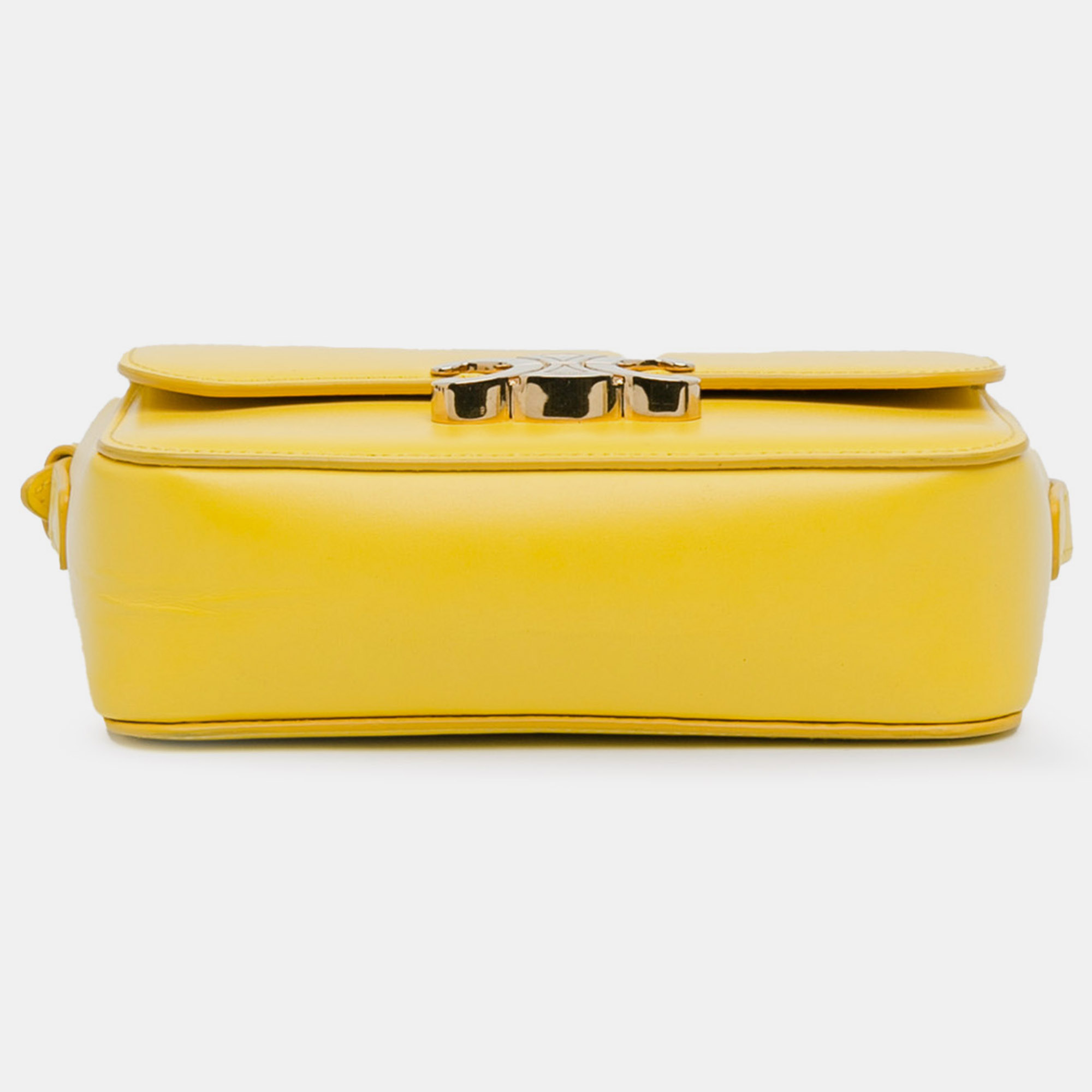 Celine Yellow Teen Shiny Calfskin Triomphe Crossbody Bag 
