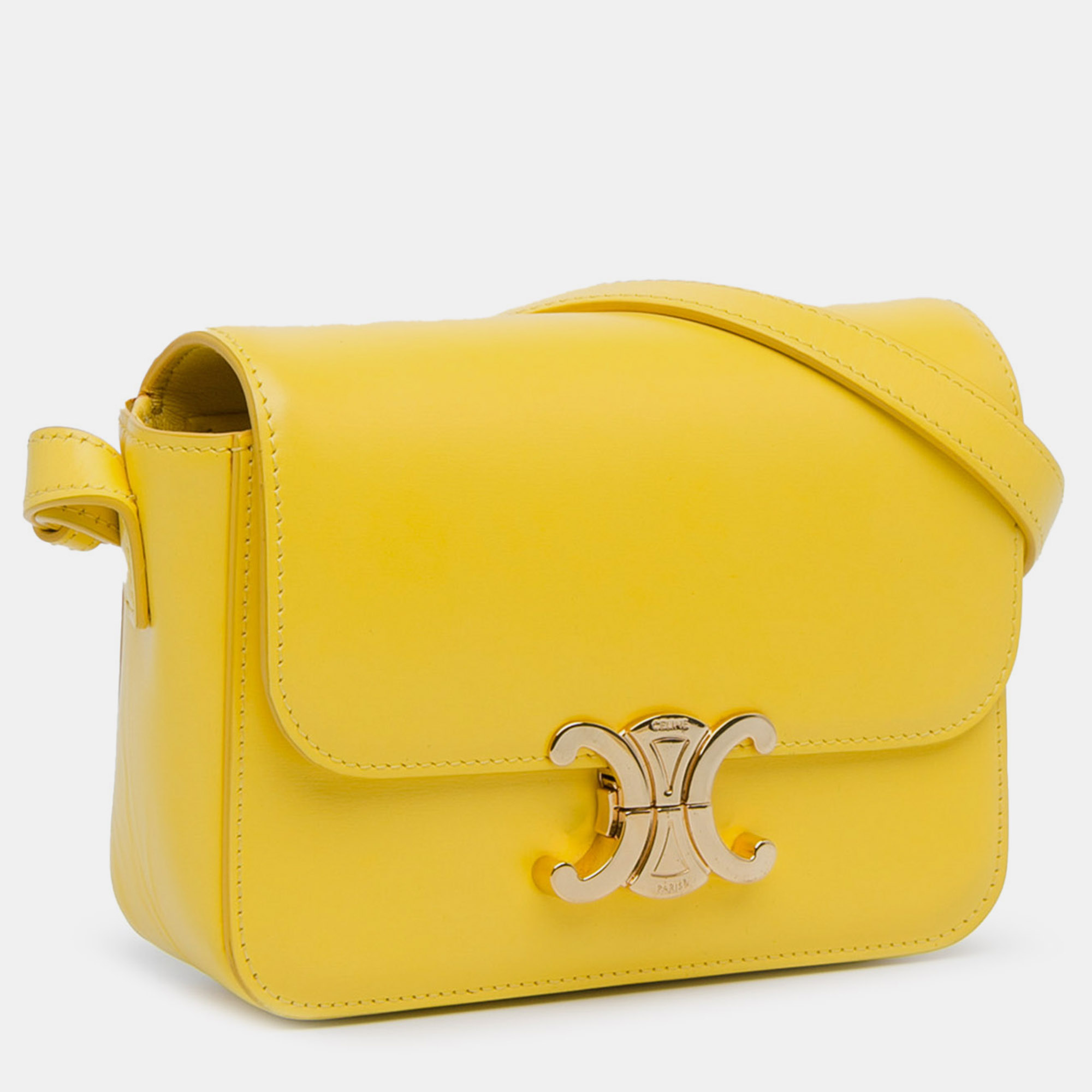 Celine Yellow Teen Shiny Calfskin Triomphe Crossbody Bag 
