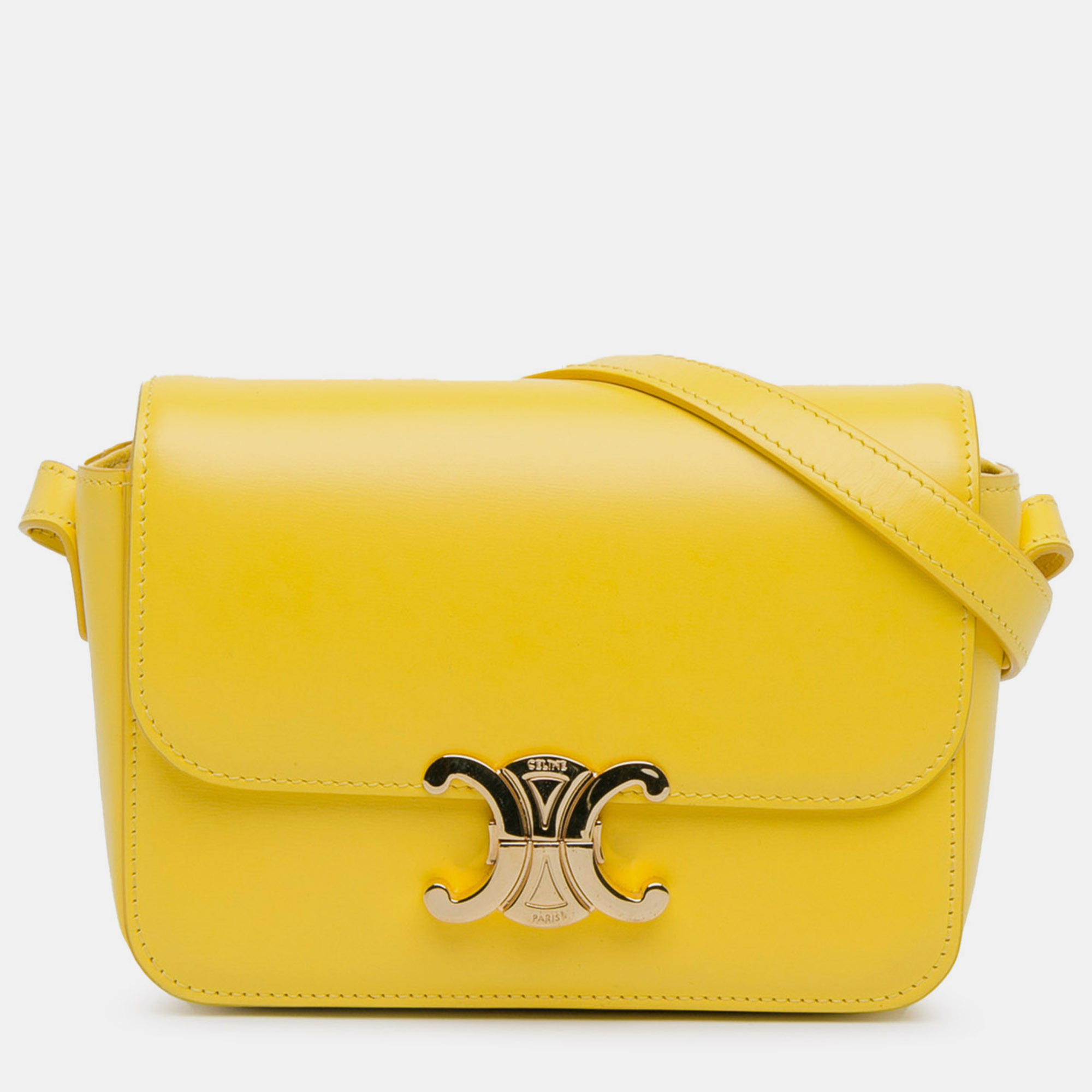 

Celine Yellow Teen Shiny Calfskin Triomphe Crossbody Bag