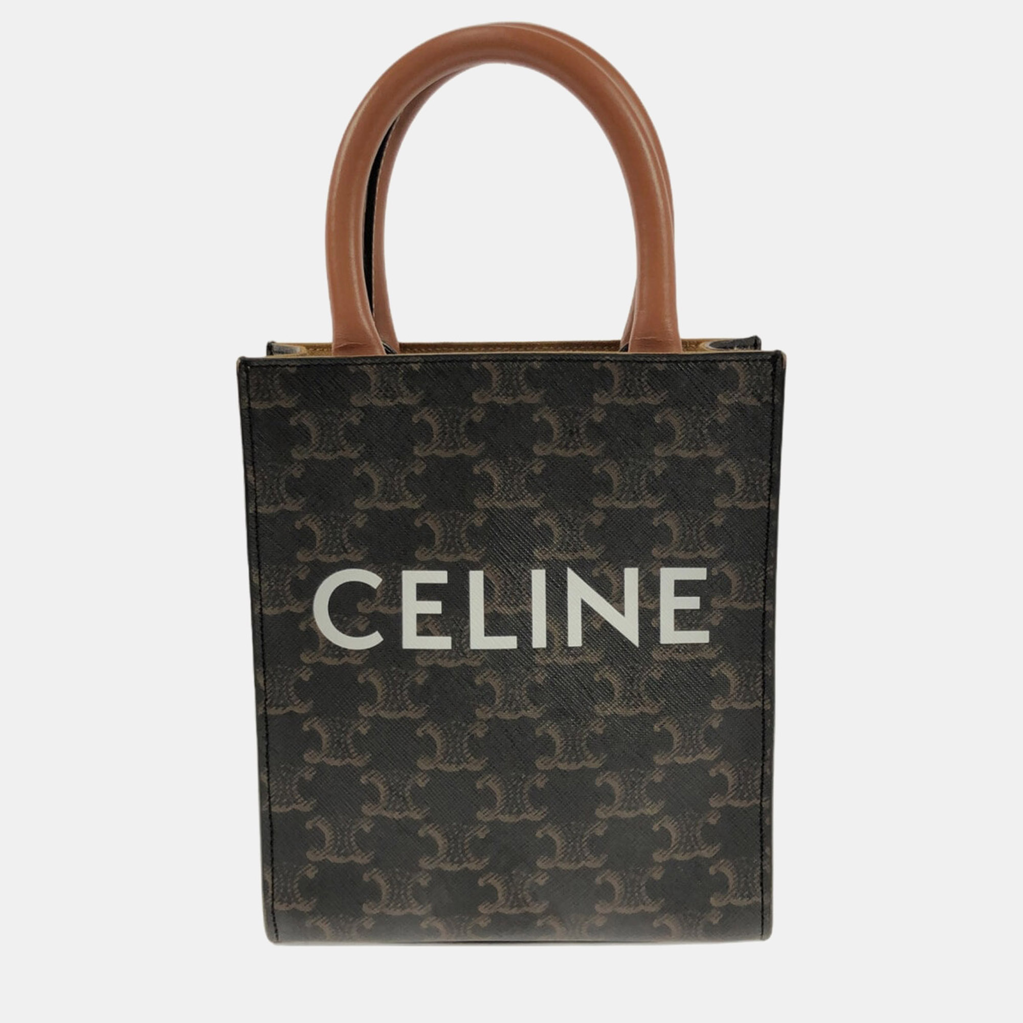 

Celine Brown Triomphe Coated Canvas Mini Vertical Cabas Satchel Bag