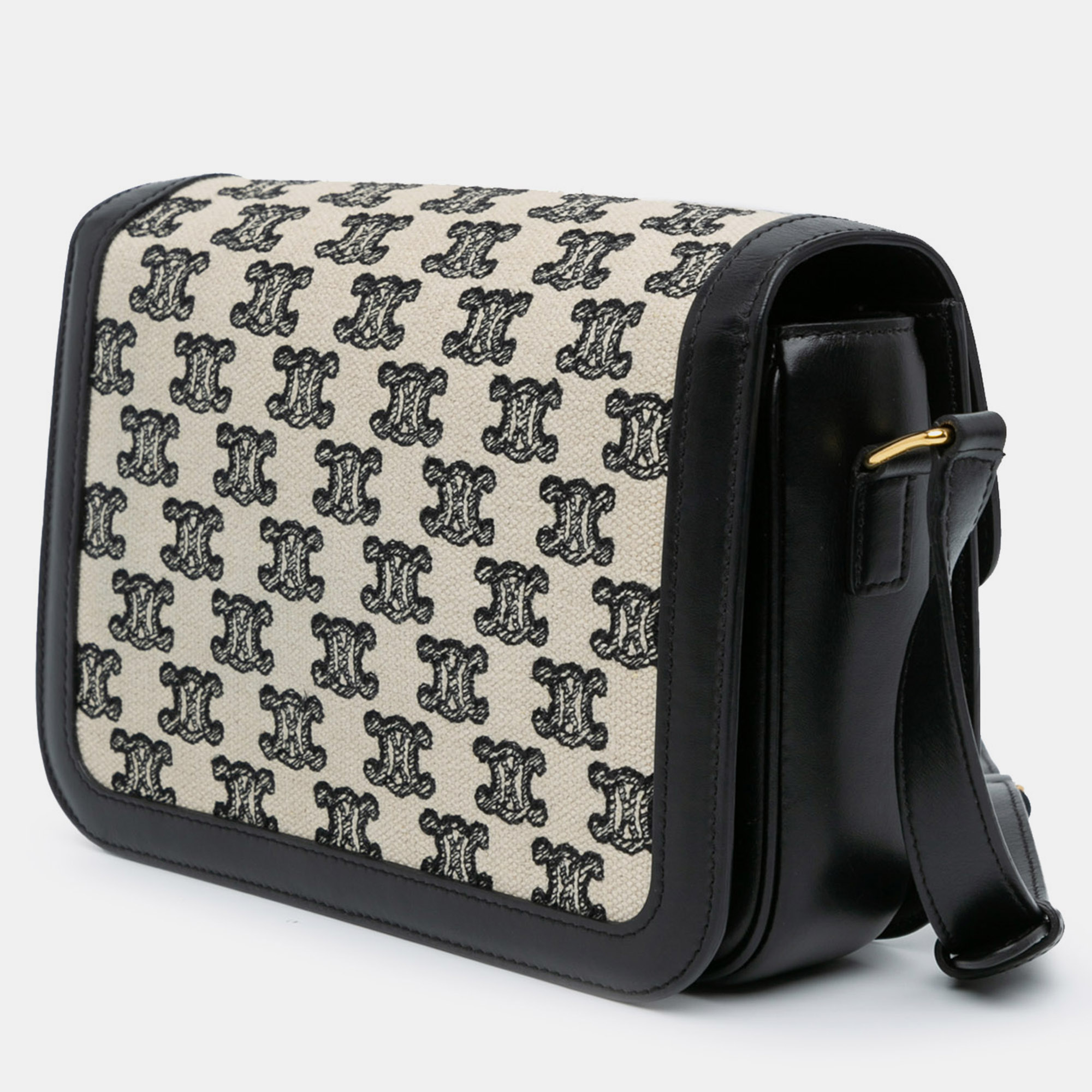 Celine White Embroidered Canvas Triomphe Crossbody 