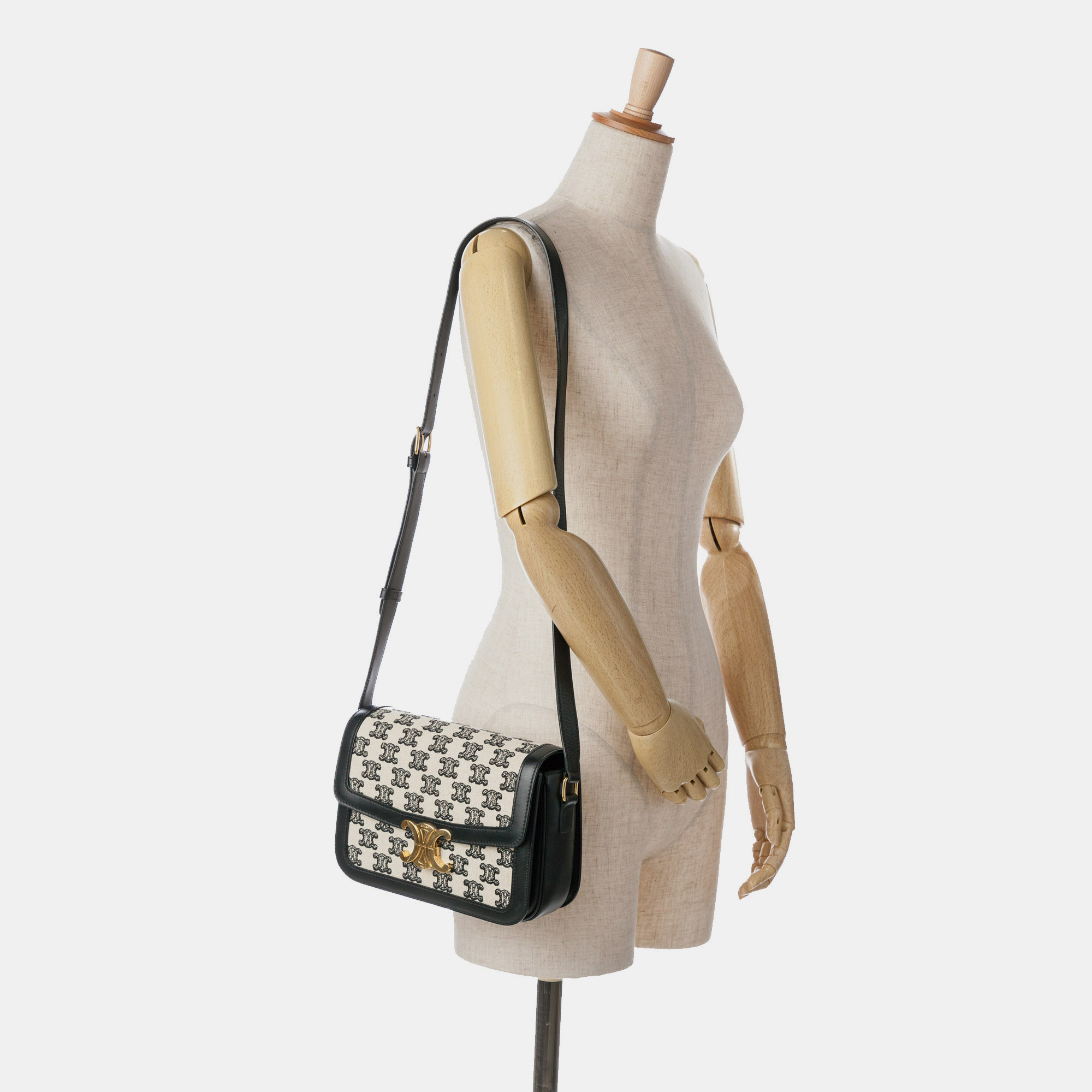 Celine White Embroidered Canvas Triomphe Crossbody 