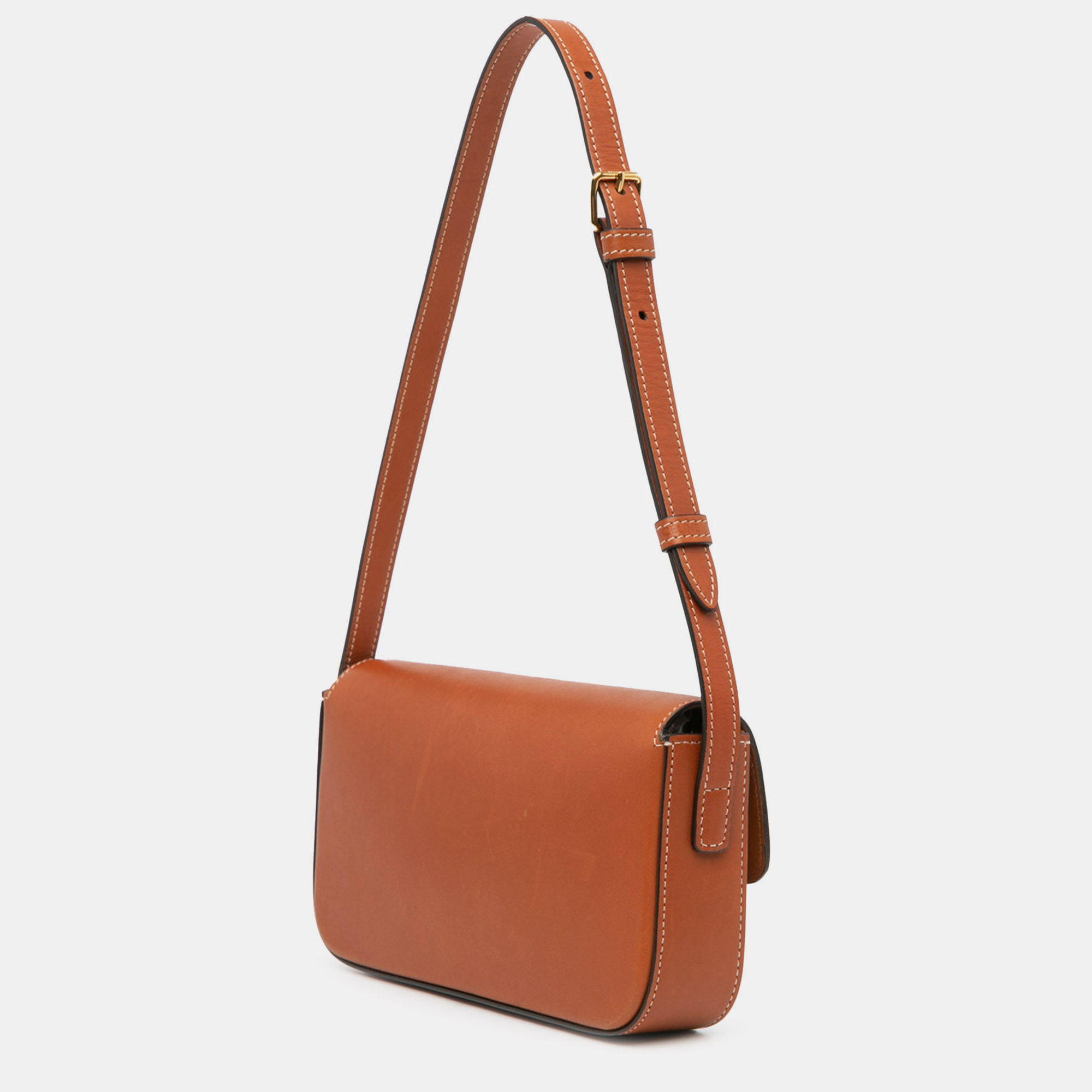 Celine Brown Leather Triomphe Claude Shoulder Bag 