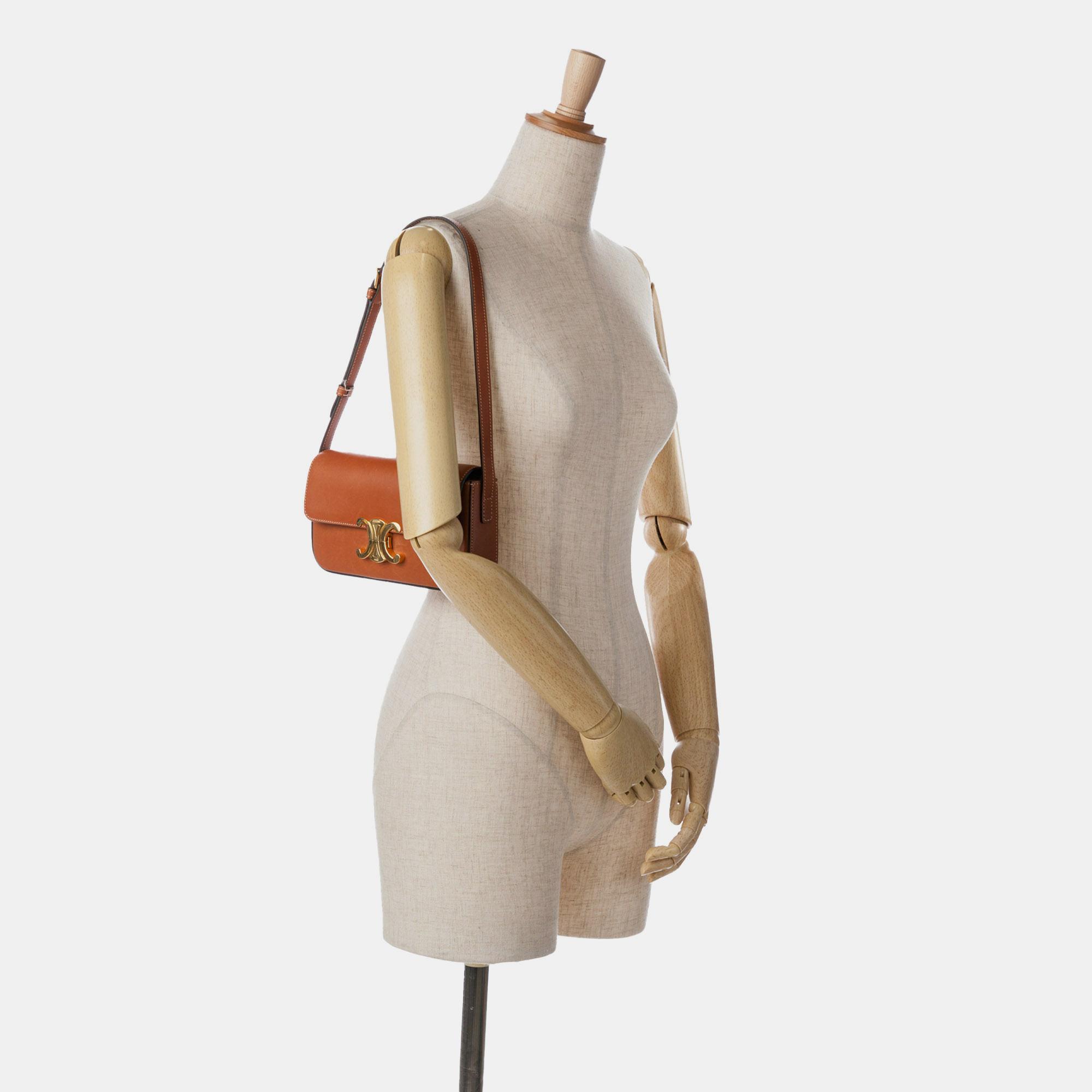 Celine Brown Leather Triomphe Claude Shoulder Bag 