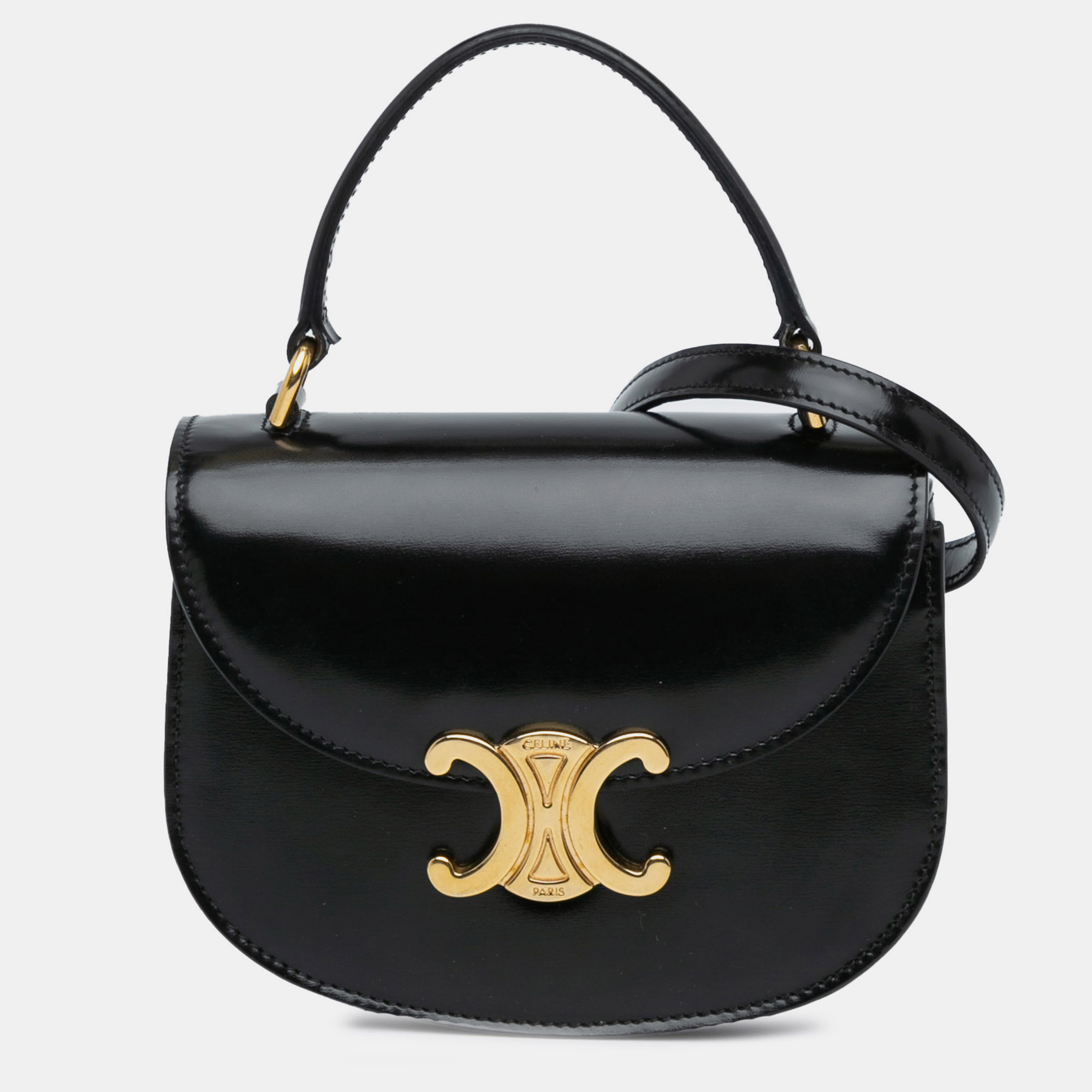 

Celine Black Mini Shiny Calfskin Besace Clea Satchel