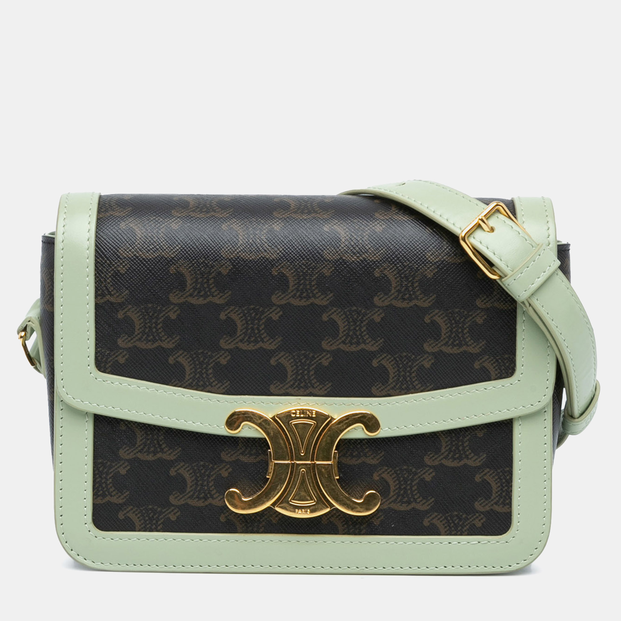 

Celine Brown Green Teen Coated Canvas Triomphe Crossbody