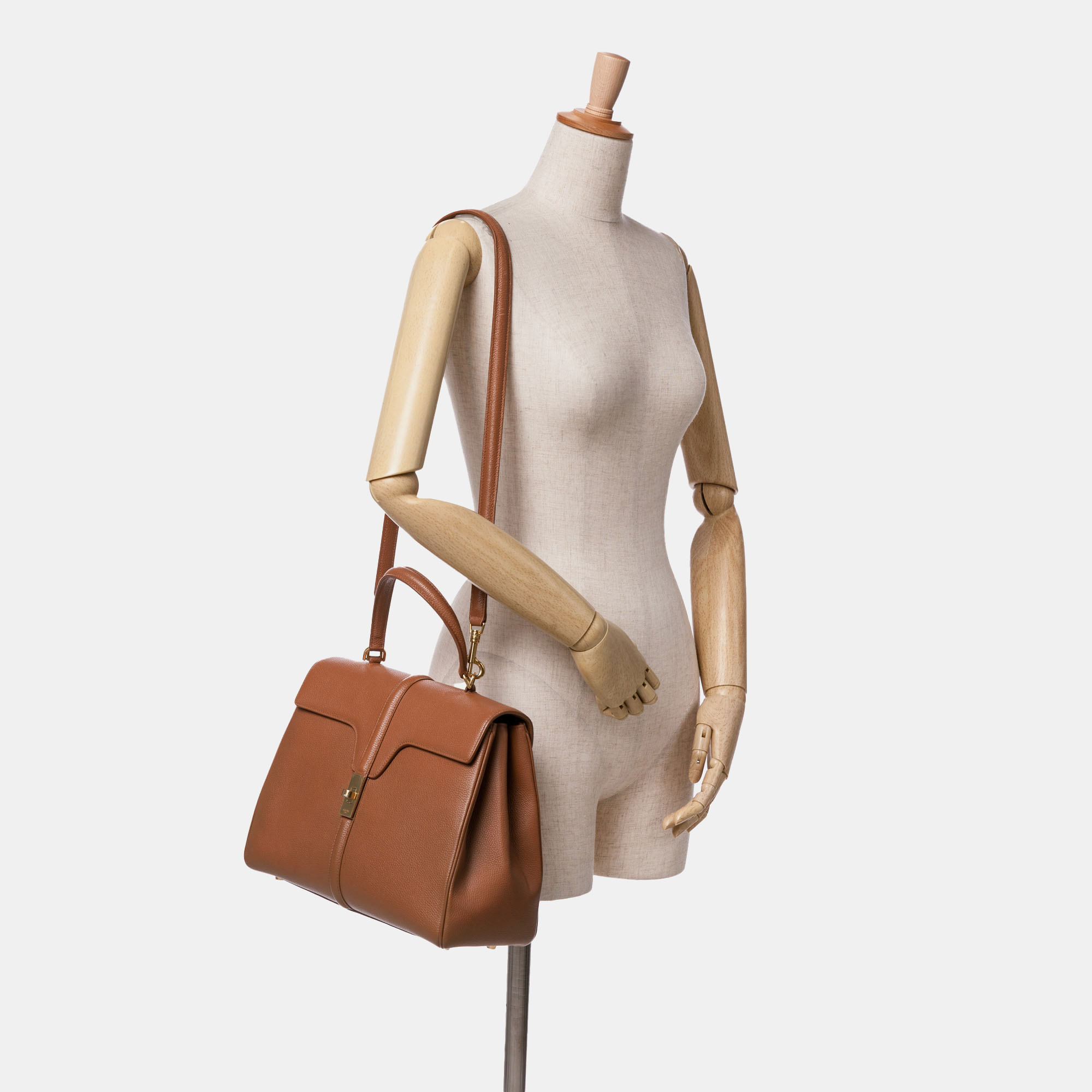 Celine Brown Medium Leather 16 Satchel Bag 