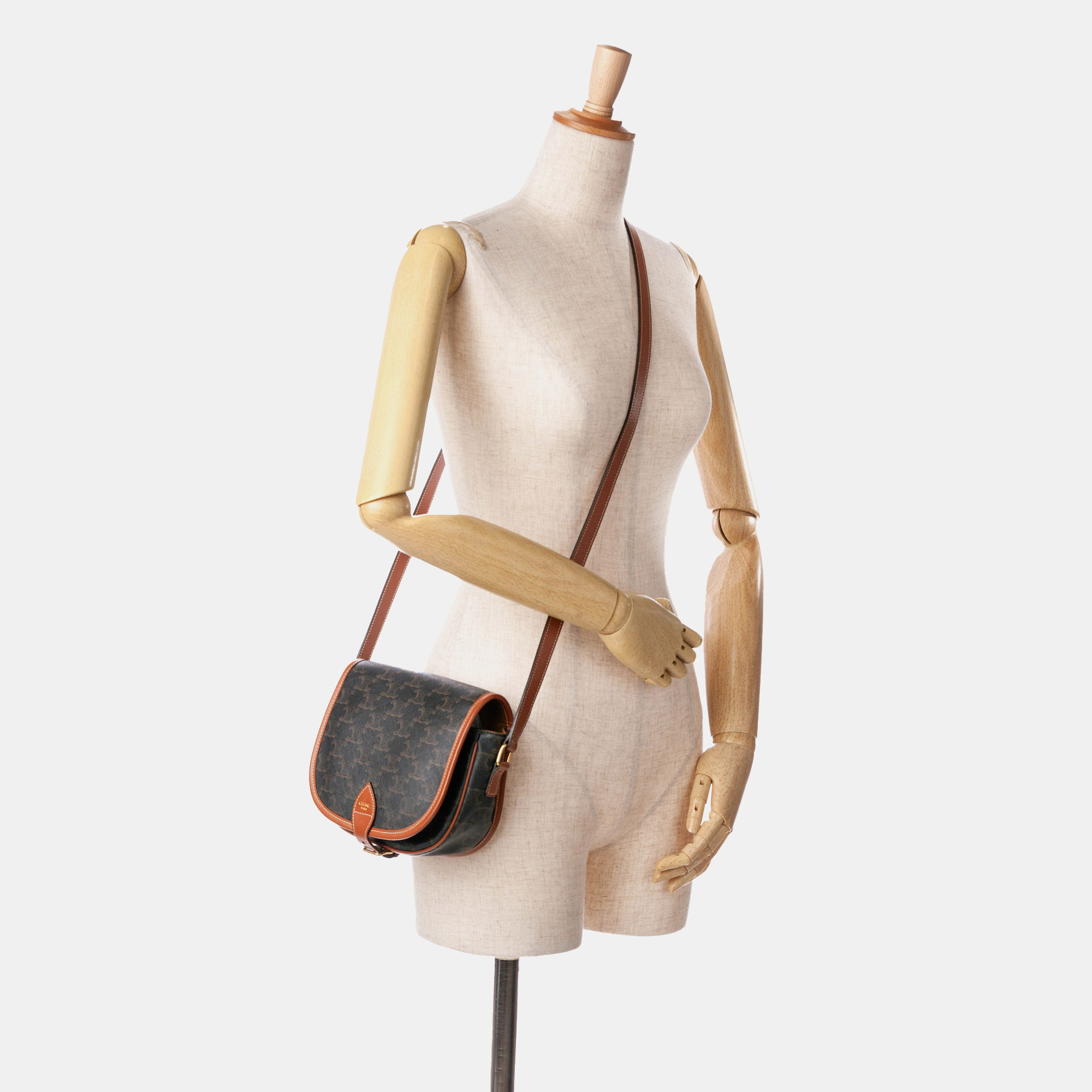 Celine Brown Medium Triomphe Coated Canvas Folco Crossbody Bag 