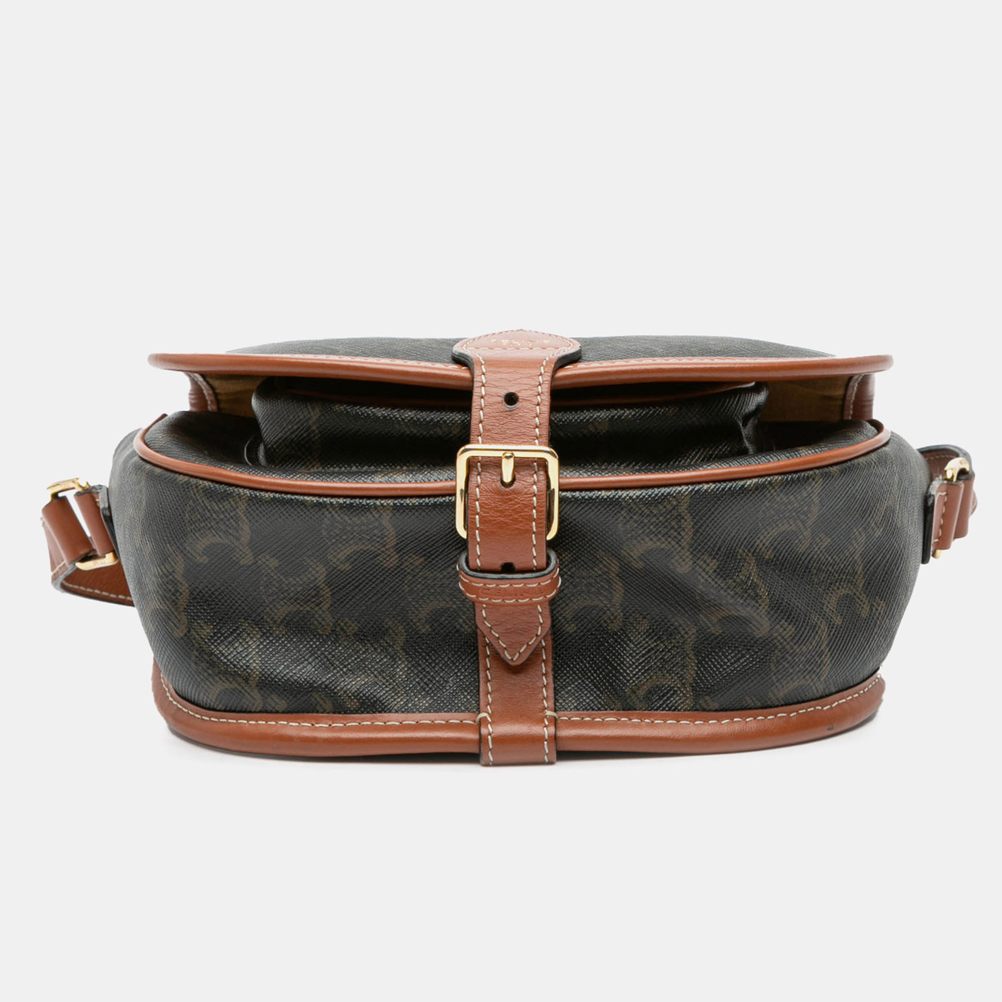 Celine Brown Medium Triomphe Coated Canvas Folco Crossbody Bag 
