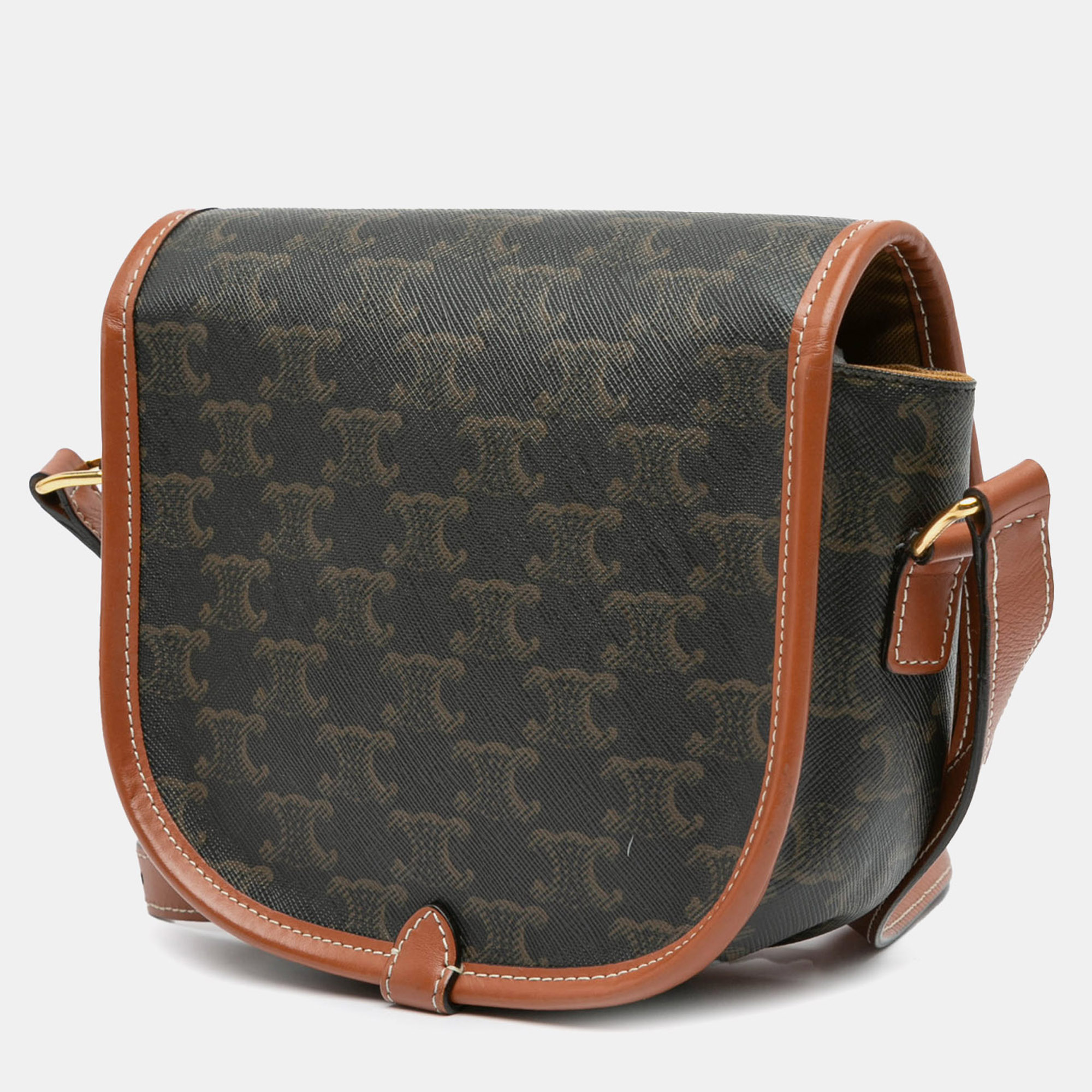 Celine Brown Medium Triomphe Coated Canvas Folco Crossbody Bag 