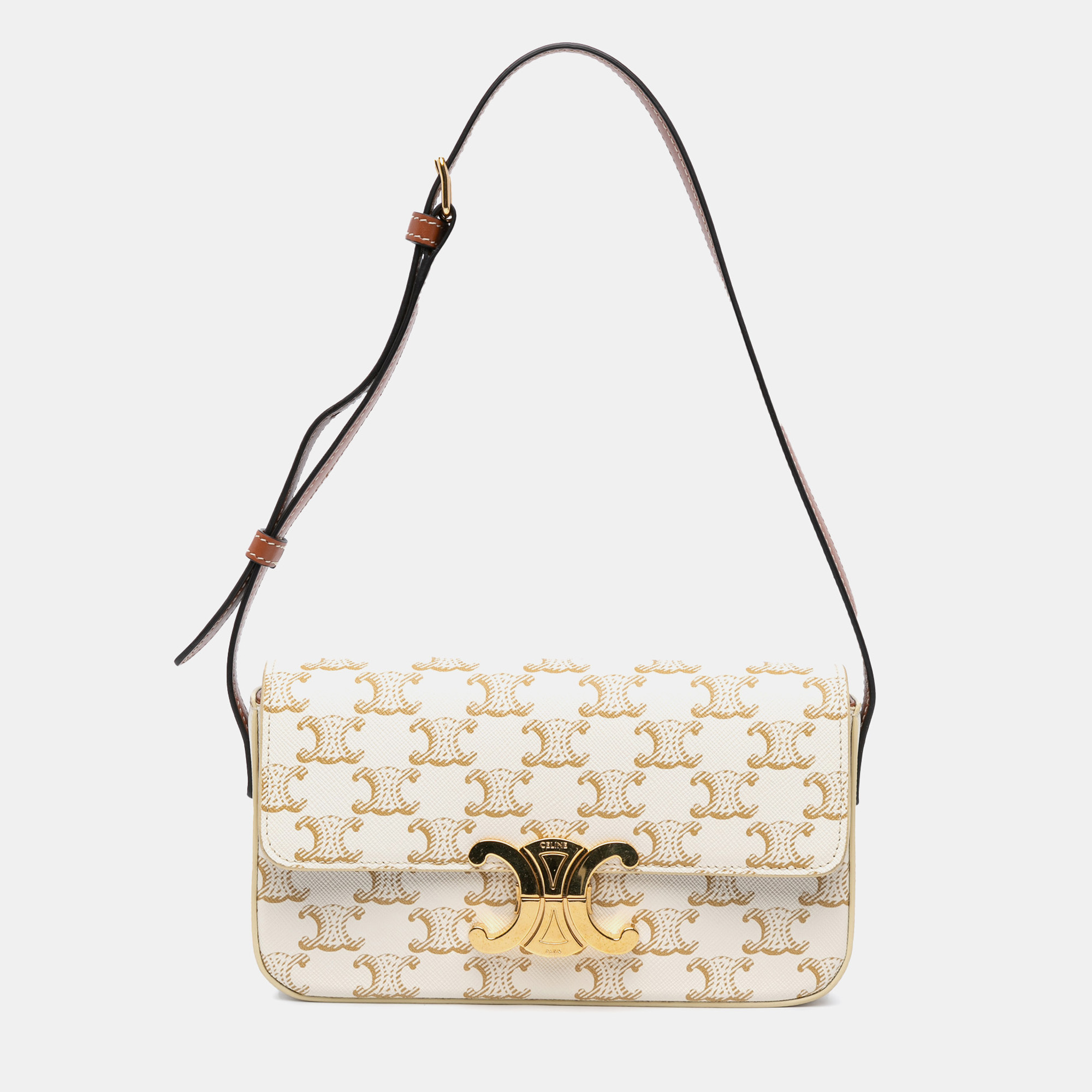 

Celine White Triomphe Coated Canvas Claude Shoulder Bag