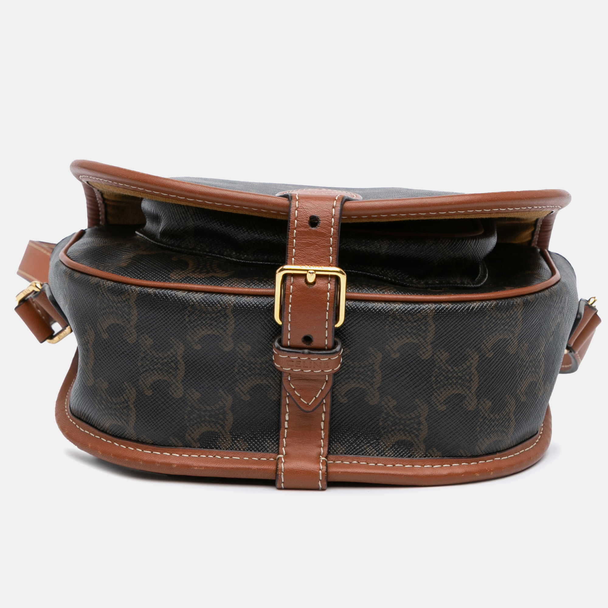 Celine Brown Medium Triomphe Coated Canvas Folco Crossbody 