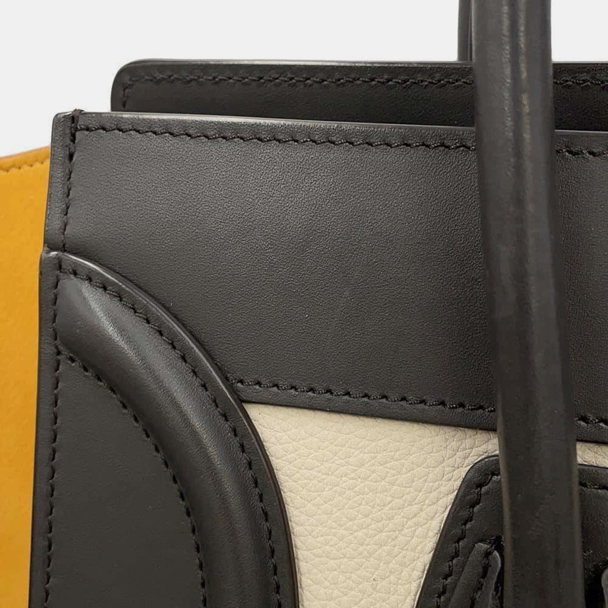 Celine Black/White/Yellow Luggage Shopper Leather Suede Bag 