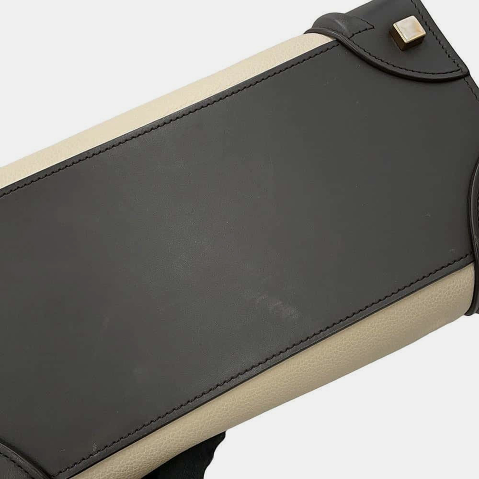 Celine Black/White/Yellow Luggage Shopper Leather Suede Bag 
