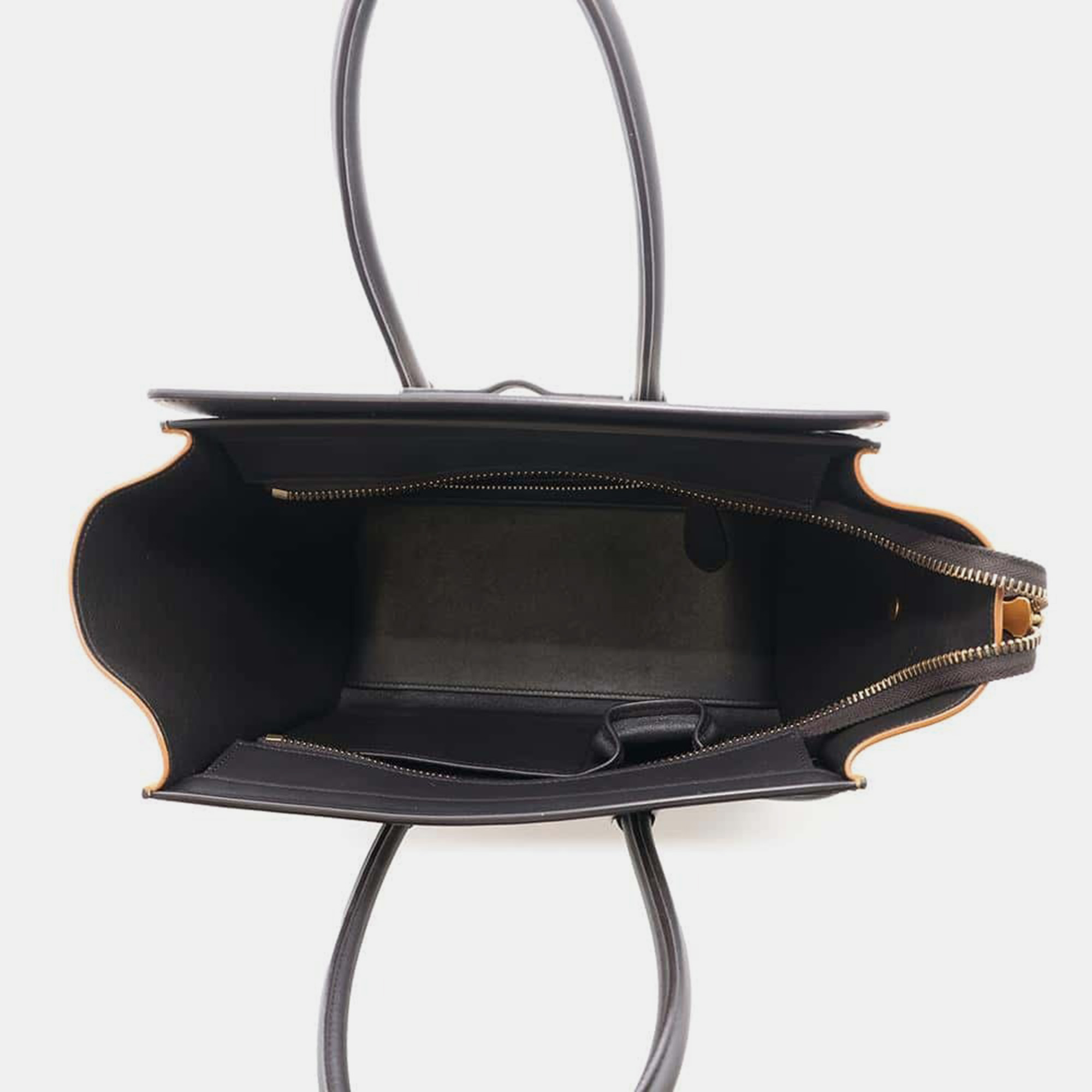 Celine Black/White/Yellow Luggage Shopper Leather Suede Bag 