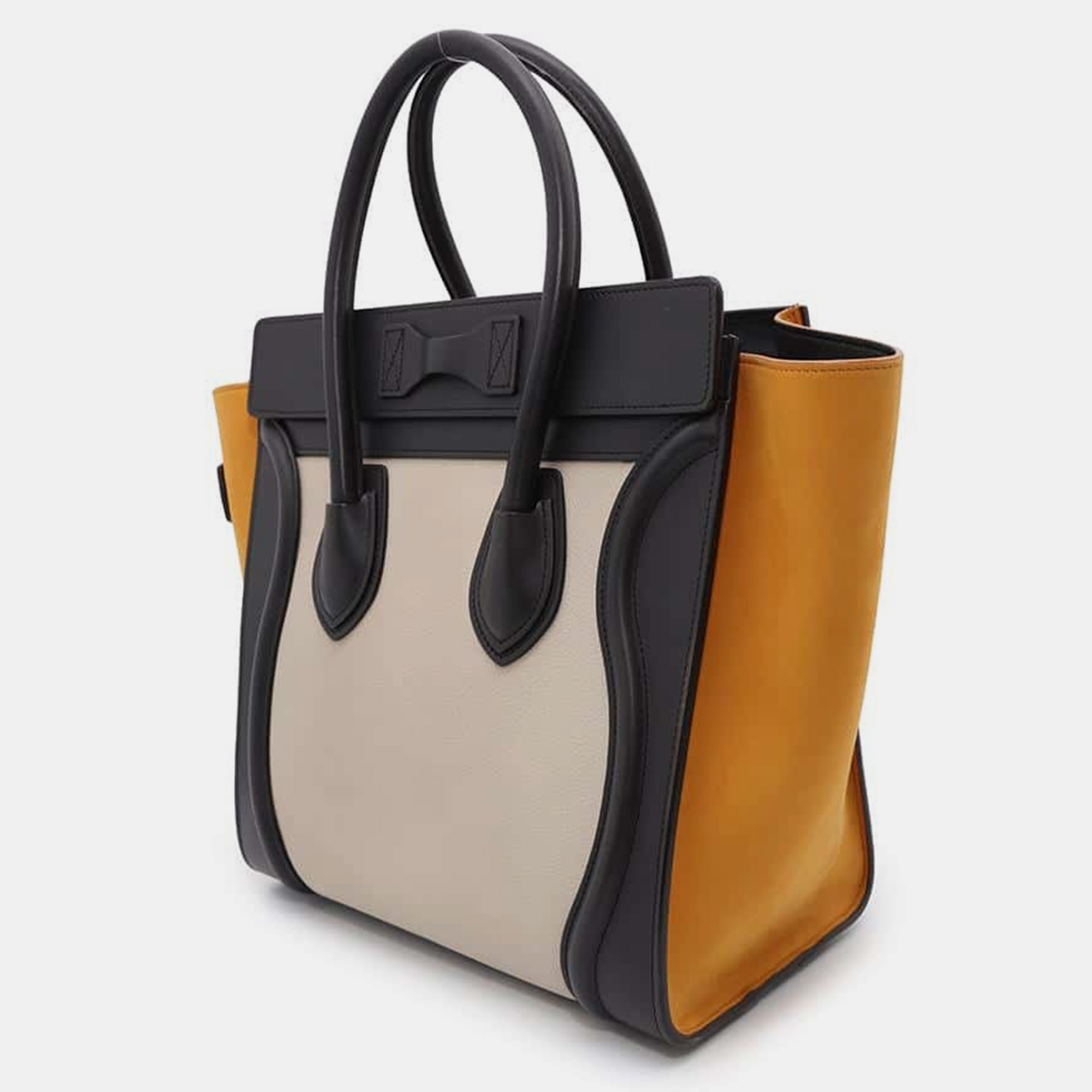 Celine Black/White/Yellow Luggage Shopper Leather Suede Bag 