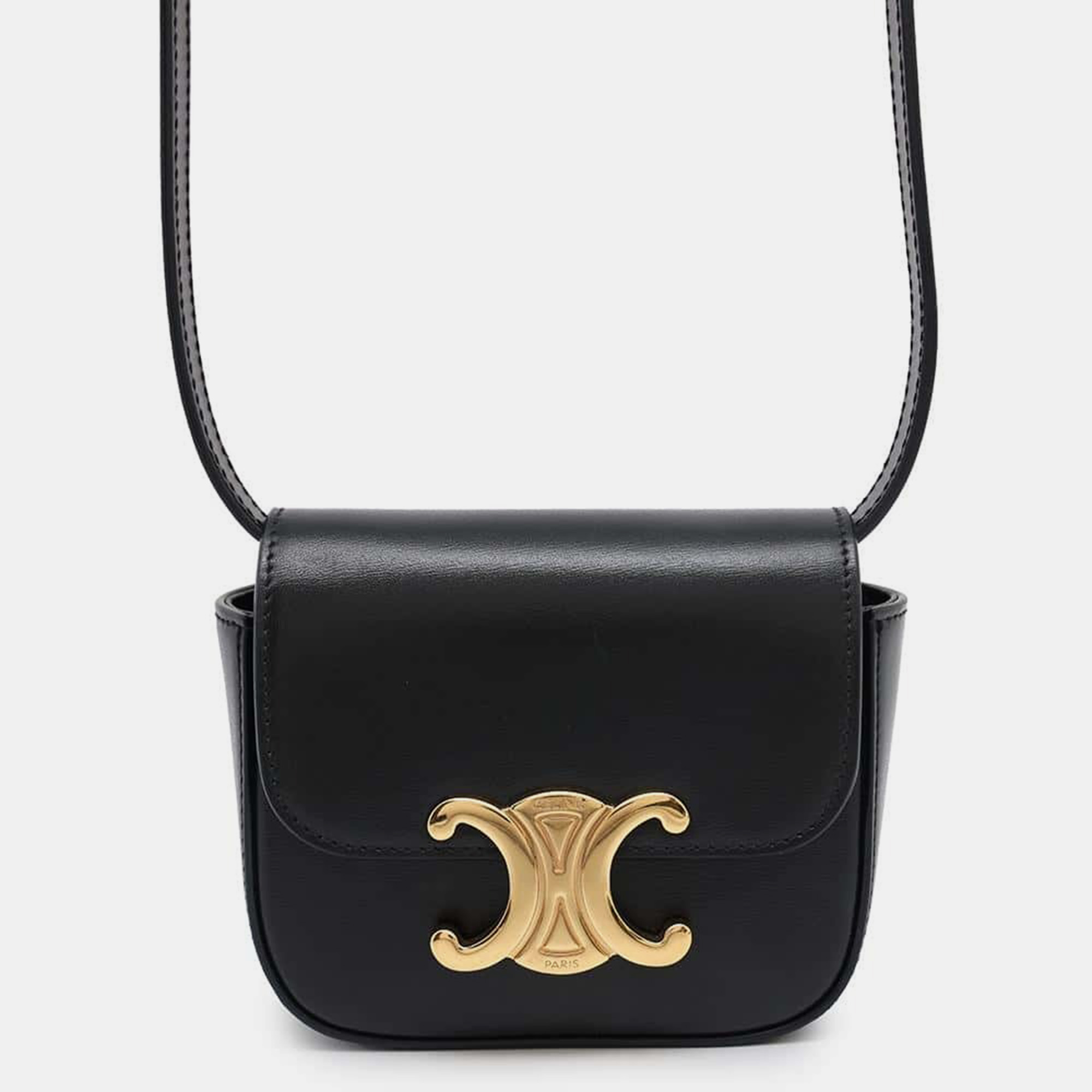 

Celine Black Shiny Calf Leather Triomphe Mini Claude Shoulder Bag