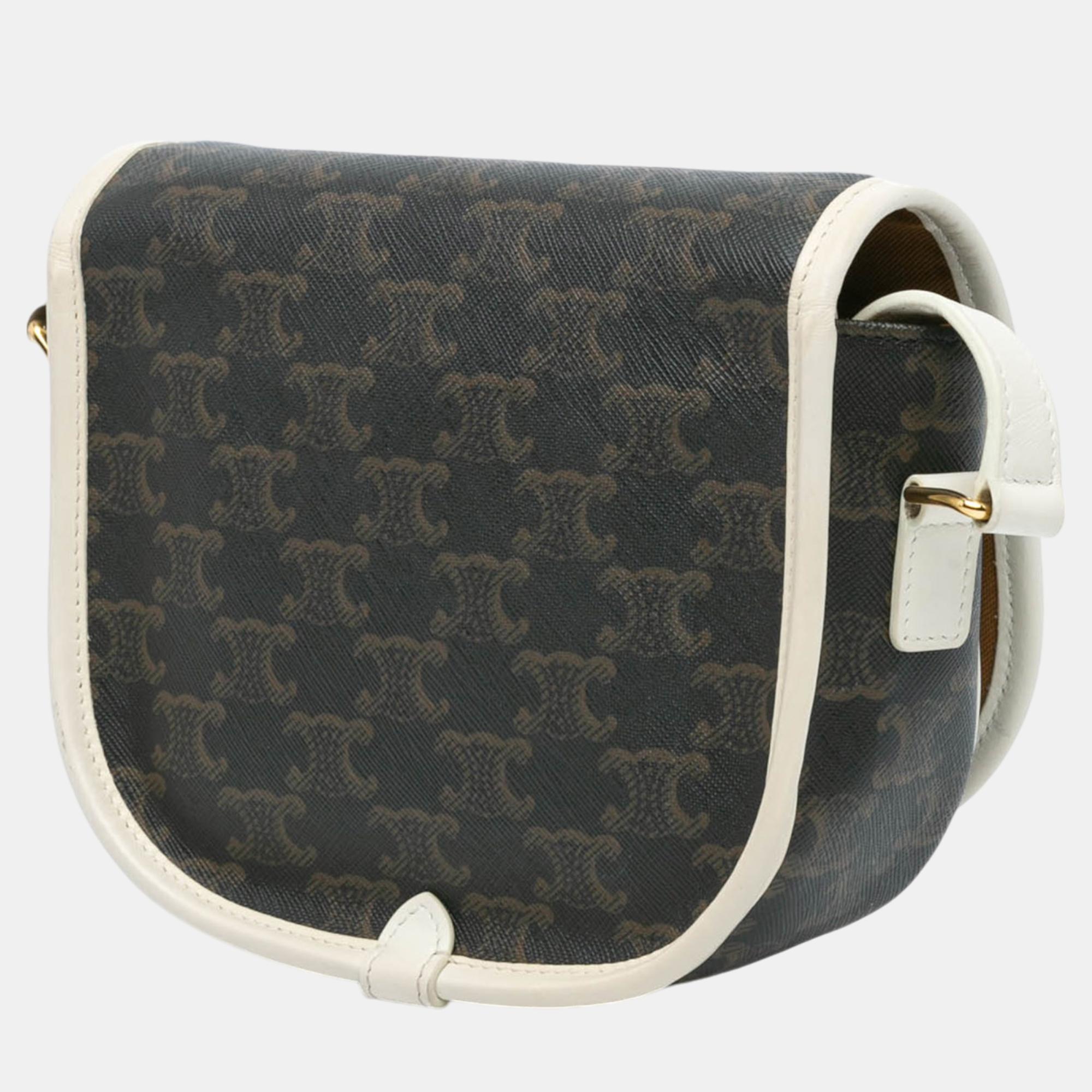 Celine Brown Medium Triomphe Coated Canvas Folco Crossbody 