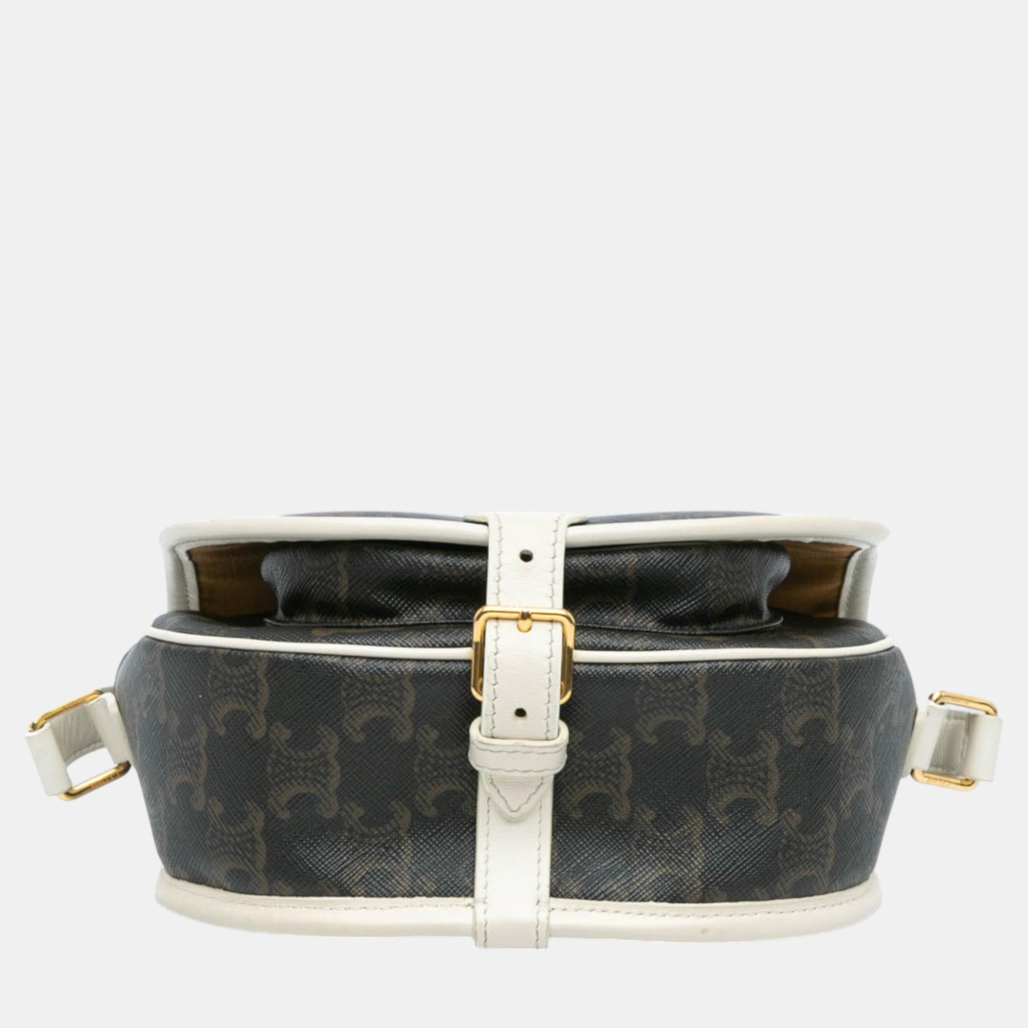 Celine Brown Medium Triomphe Coated Canvas Folco Crossbody 
