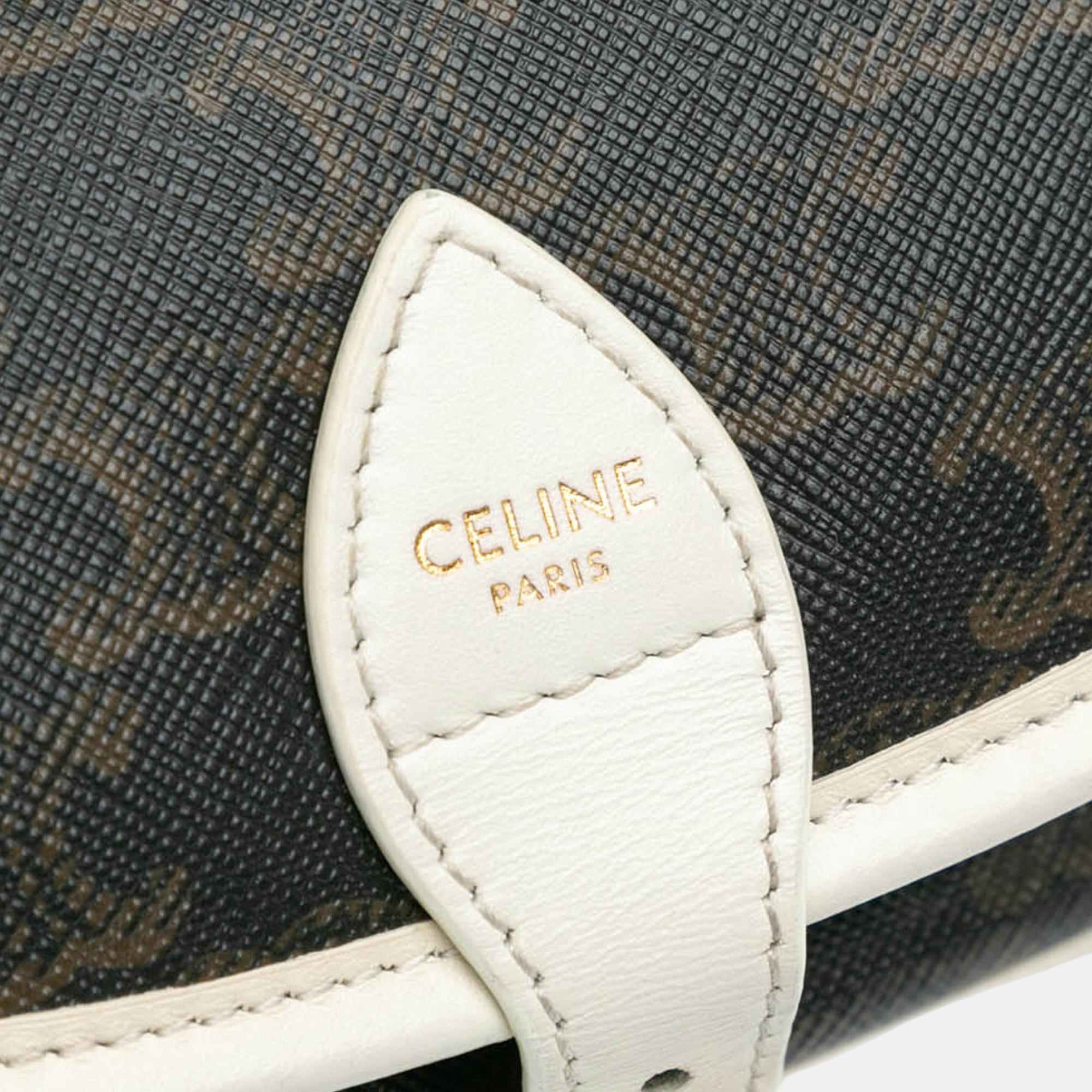 Celine Brown Medium Triomphe Coated Canvas Folco Crossbody 