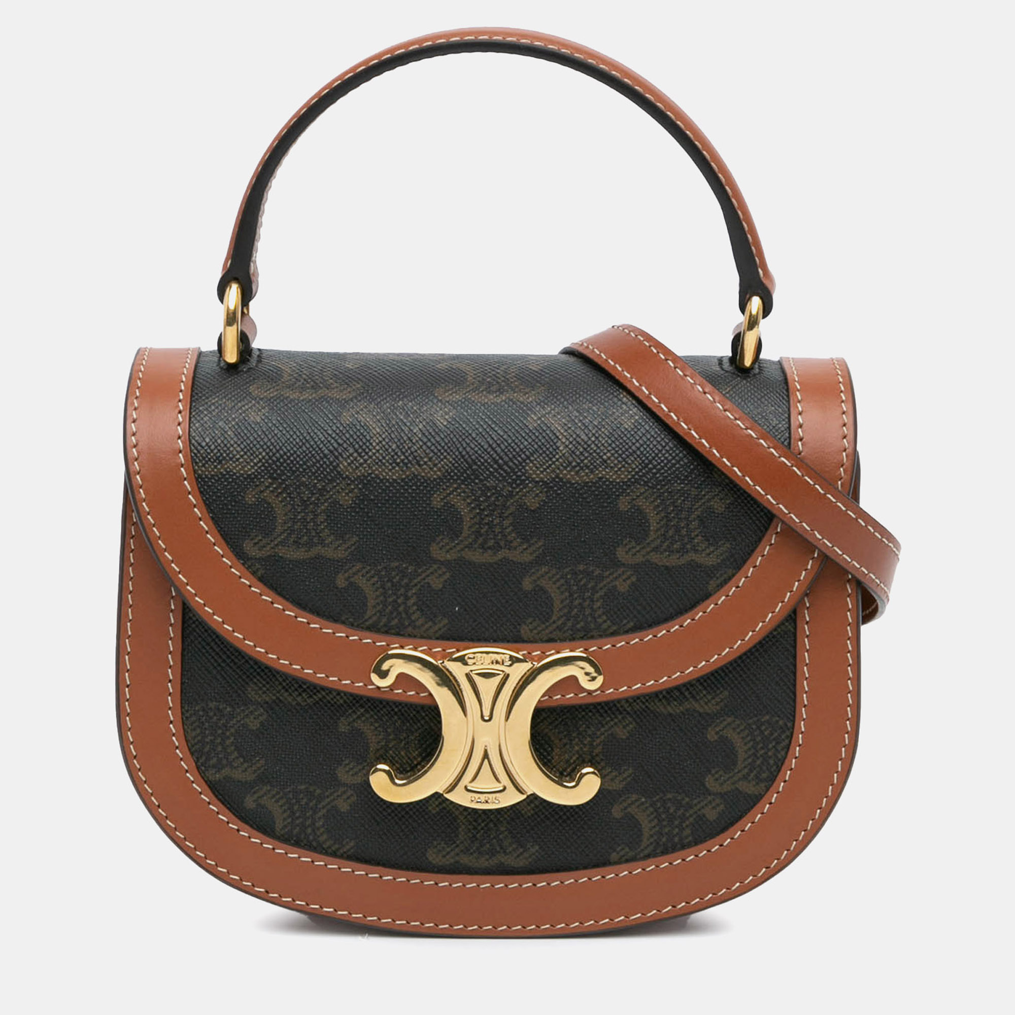 

Celine Brown Coated Canvas Mini Triomphe Besace Clea Satchel Bag